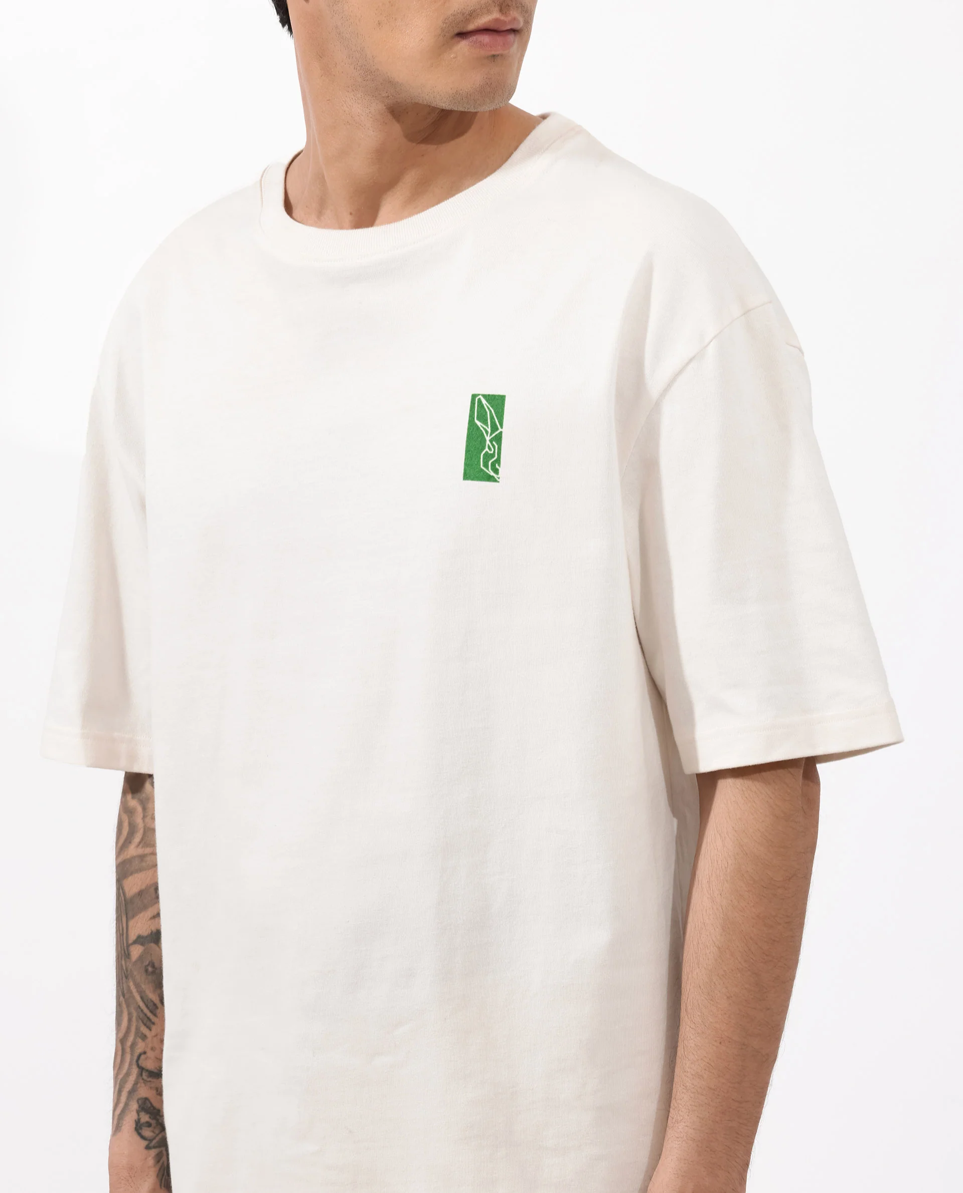 Rare Rabbit Articale Men's Oren Off White Cotton Polyester Fabric Crew Neck Oversized Fit Graphic Print T-Shirt - Image 5