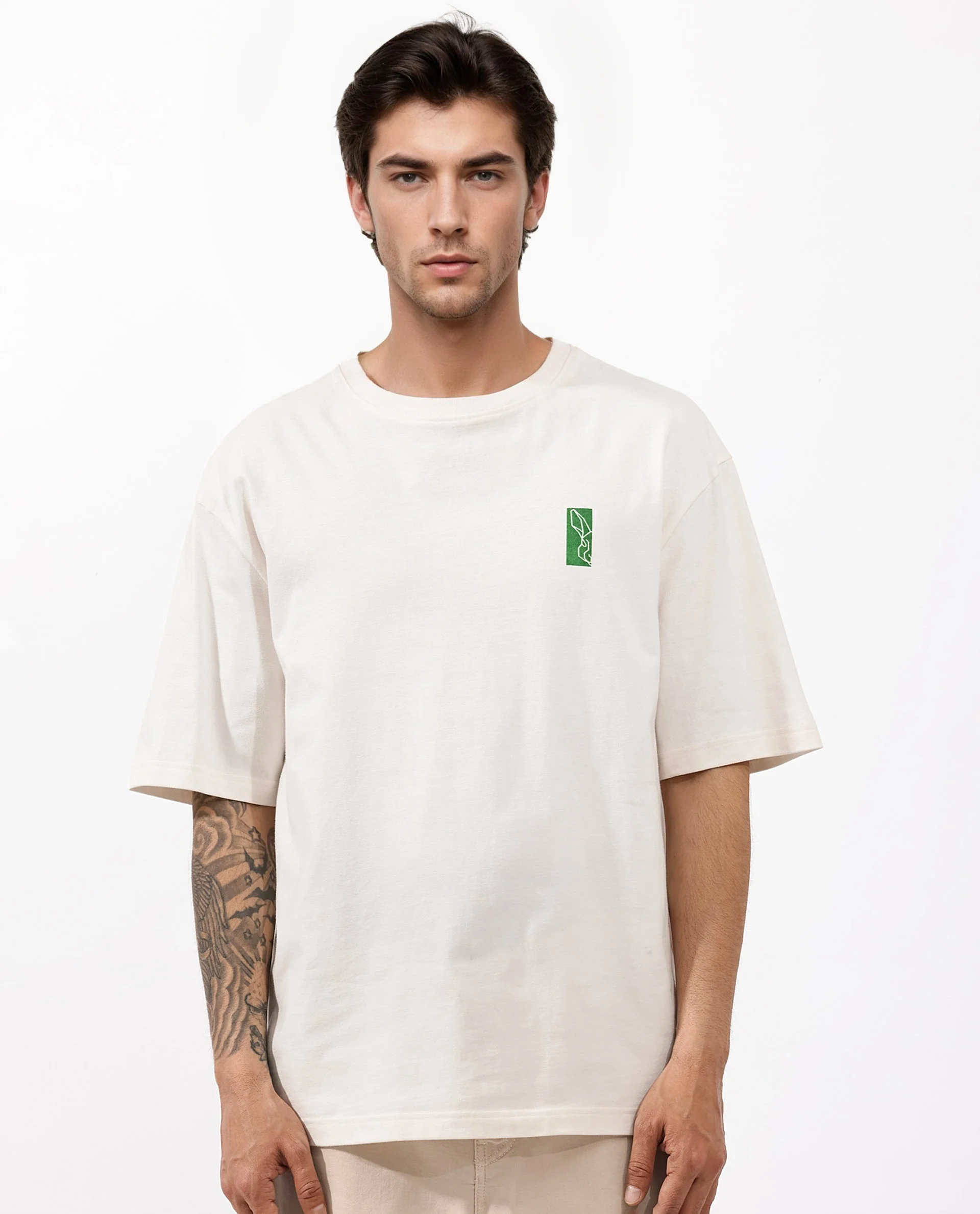 Rare Rabbit Articale Men's Oren Off White Cotton Polyester Fabric Crew Neck Oversized Fit Graphic Print T-Shirt - Image 6