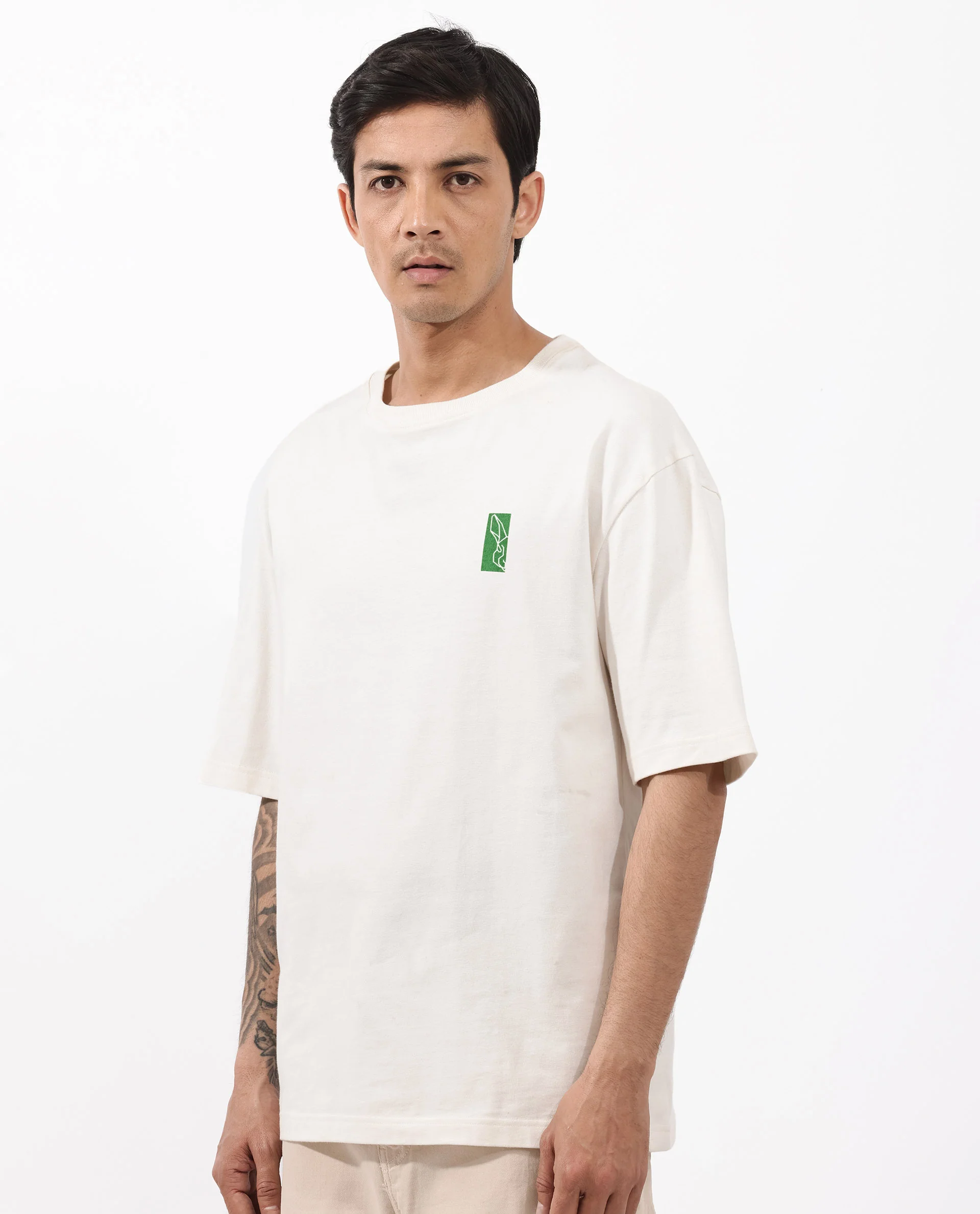 Rare Rabbit Articale Men's Oren Off White Cotton Polyester Fabric Crew Neck Oversized Fit Graphic Print T-Shirt - Image 7