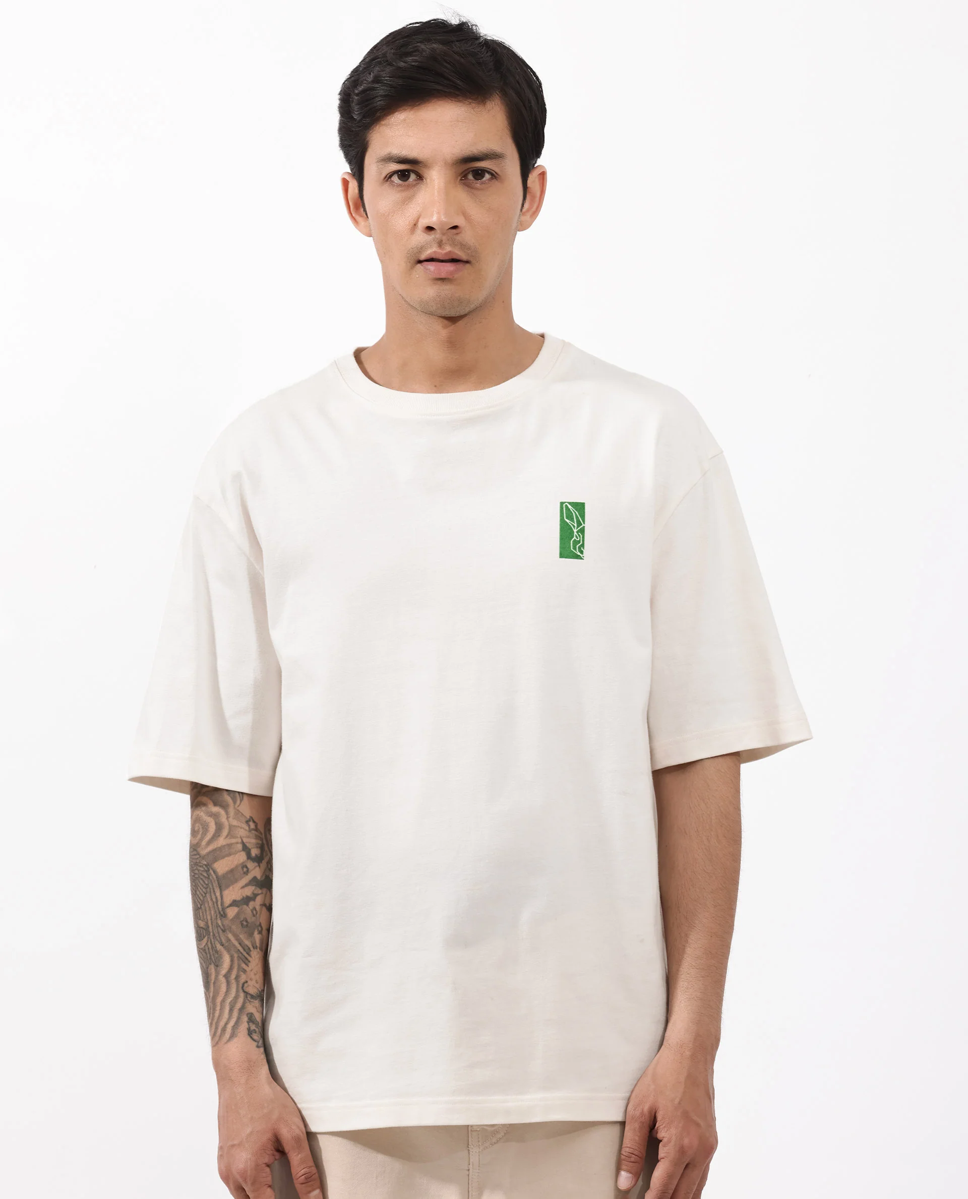 Rare Rabbit Articale Men's Oren Off White Cotton Polyester Fabric Crew Neck Oversized Fit Graphic Print T-Shirt - Image 8