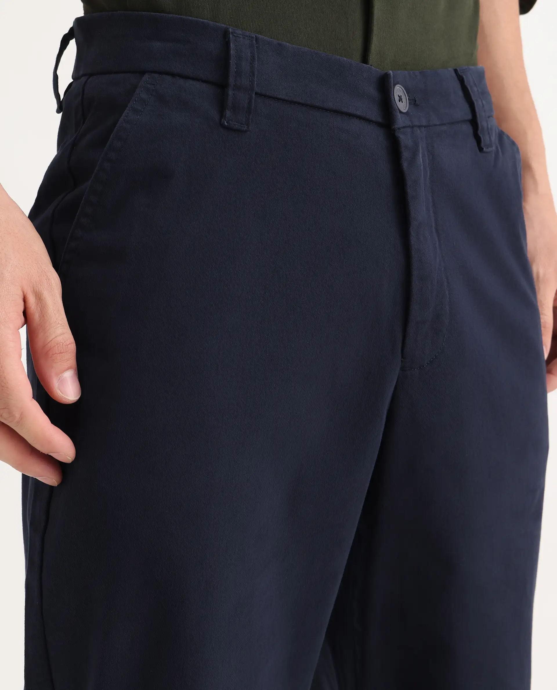 Rare Rabbit Men's Oren Navy Cotton Plain Straight Fit Trouser - Image 3