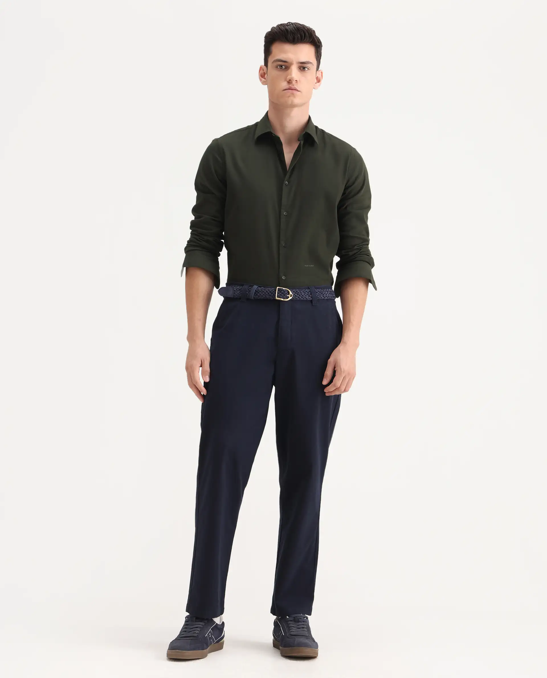 Rare Rabbit Men's Oren Navy Cotton Plain Straight Fit Trouser - Image 4
