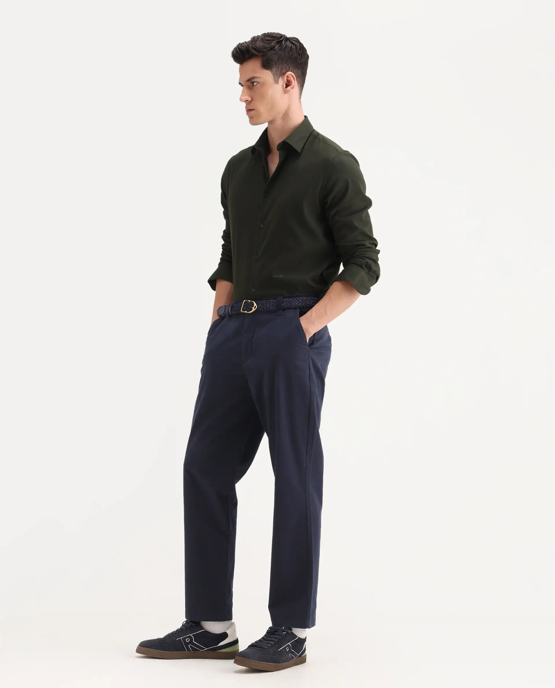 Rare Rabbit Men's Oren Navy Cotton Plain Straight Fit Trouser - Image 5