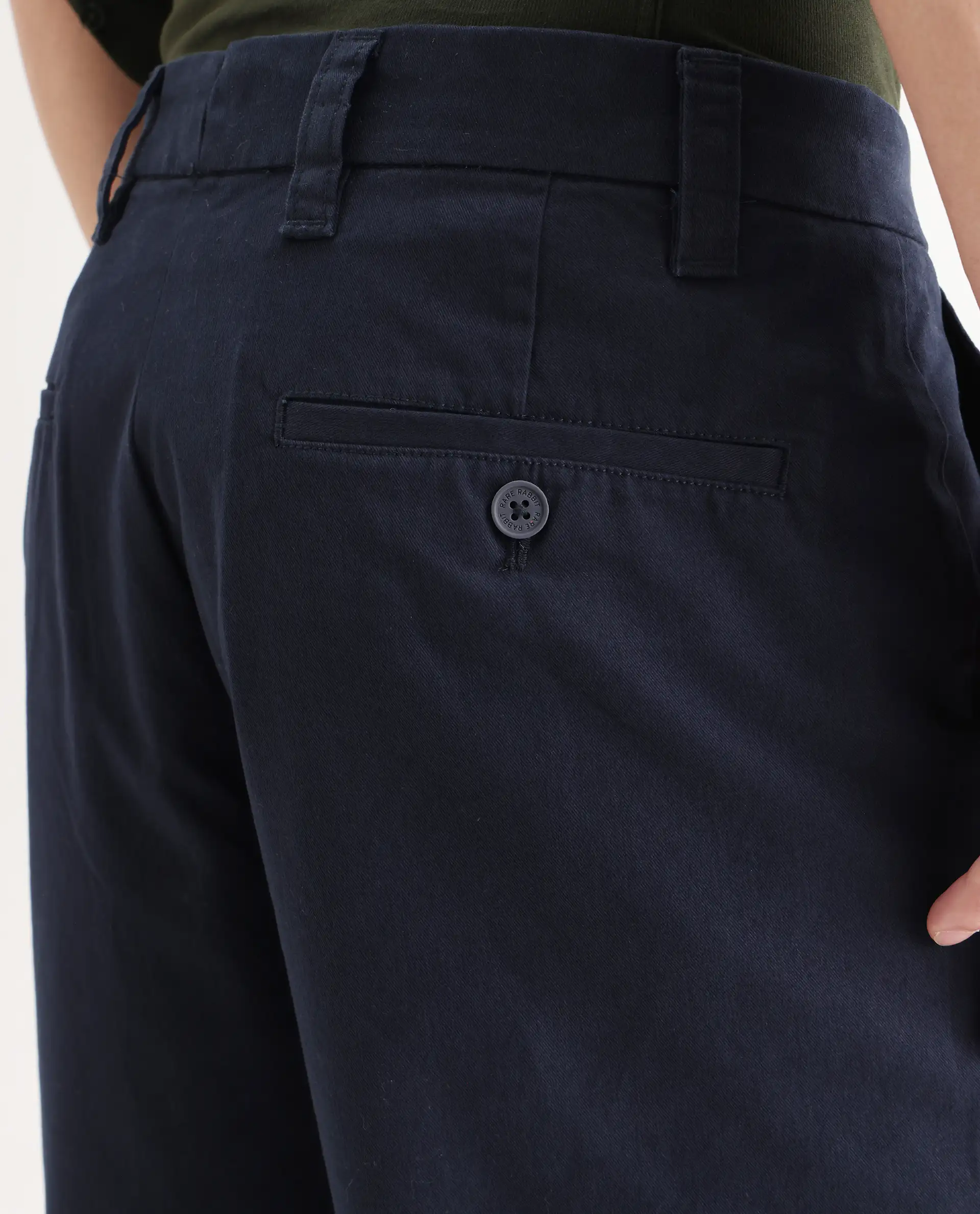 Rare Rabbit Men's Oren Navy Cotton Plain Straight Fit Trouser - Image 7