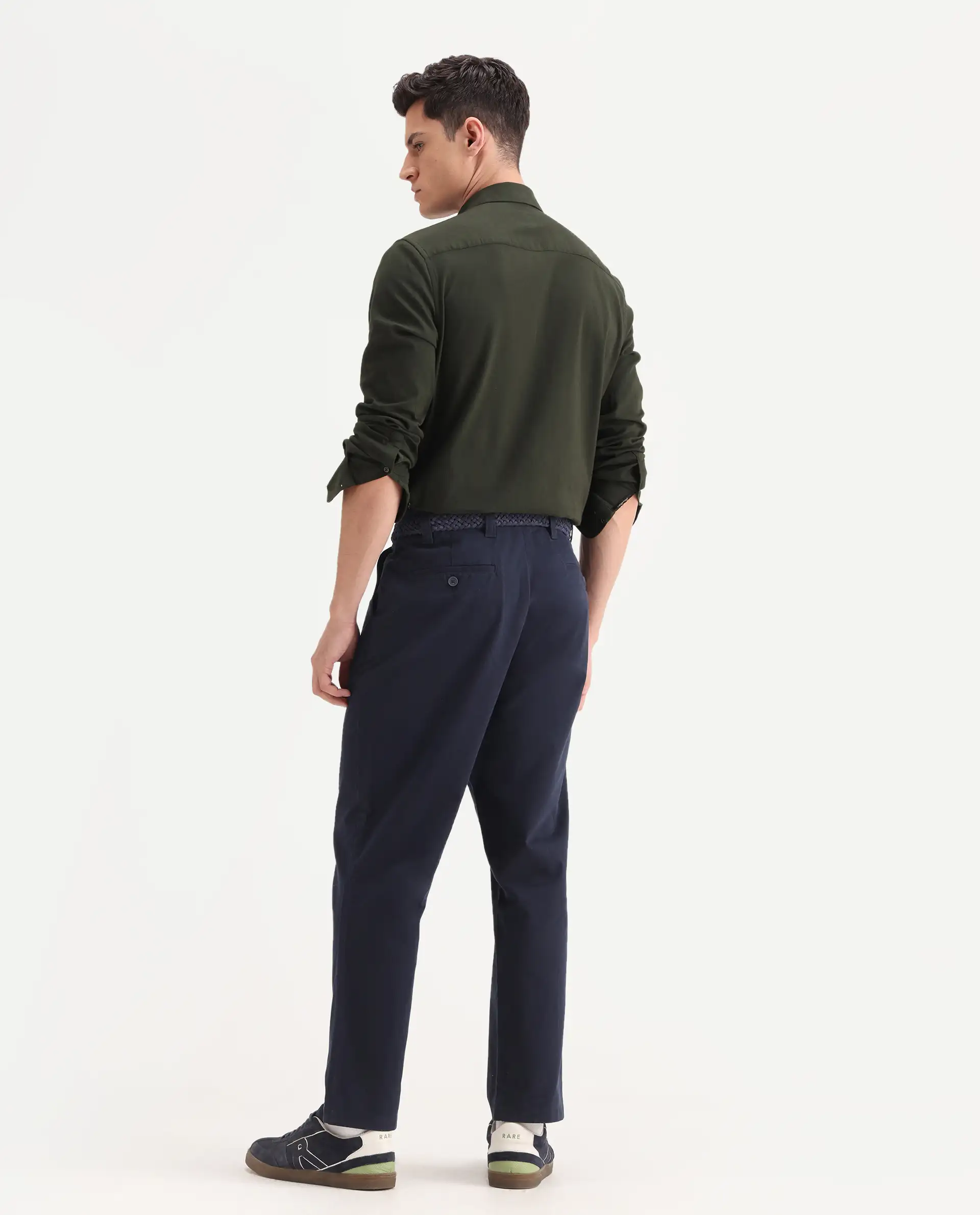 Rare Rabbit Men's Oren Navy Cotton Plain Straight Fit Trouser - Image 8