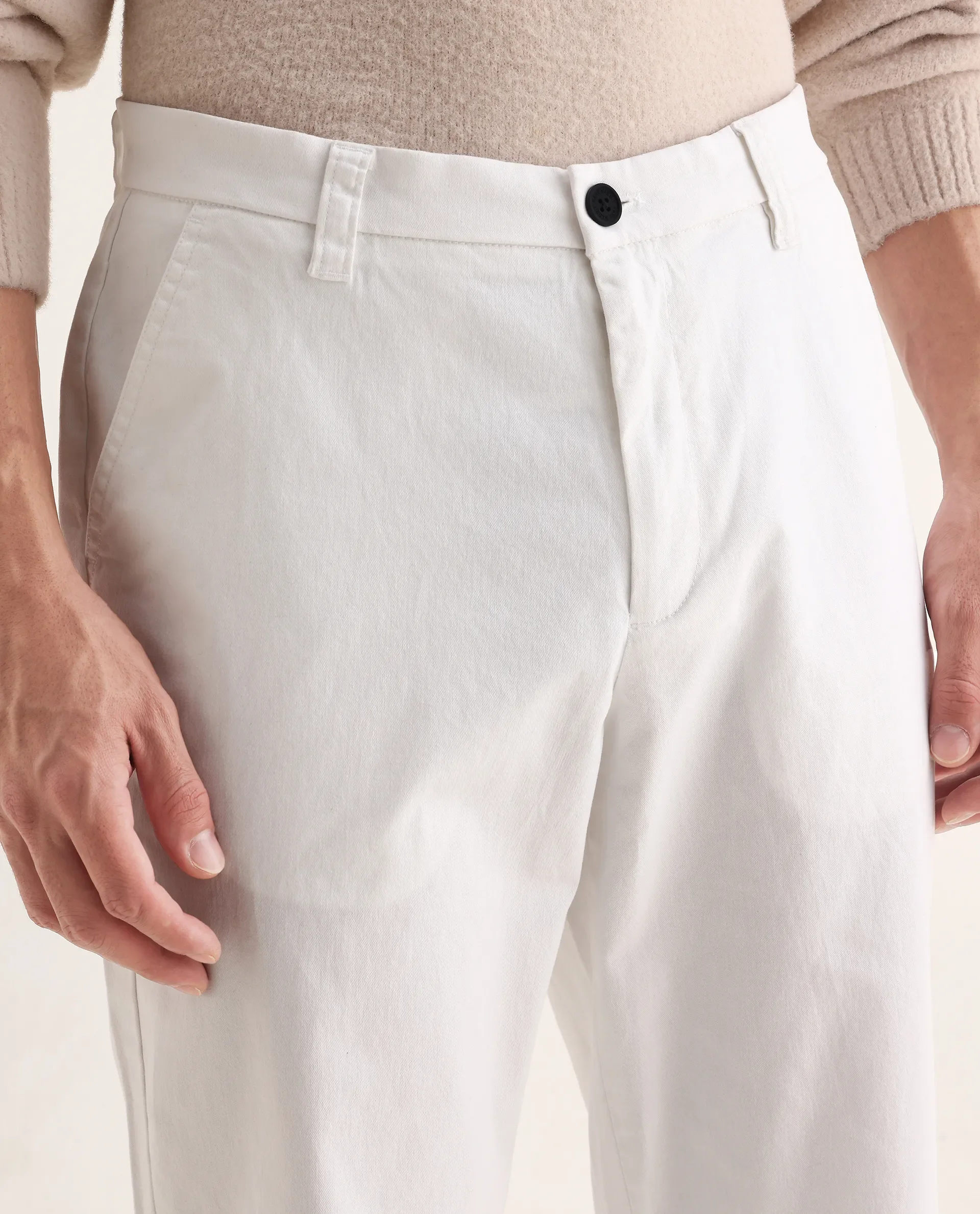 Rare Rabbit Men's Oren White Cotton Plain Straight Fit Trouser - Image 3