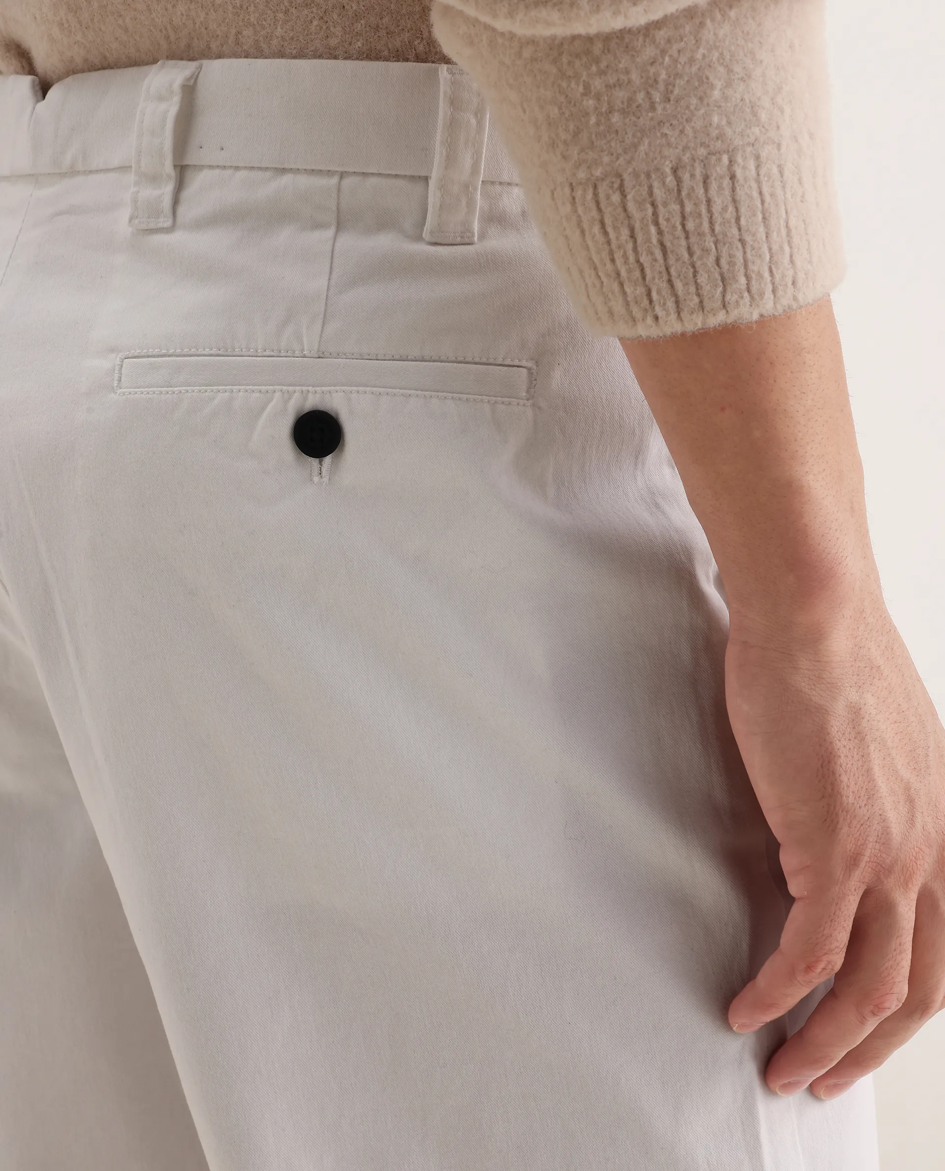 Rare Rabbit Men's Oren White Cotton Plain Straight Fit Trouser - Image 7