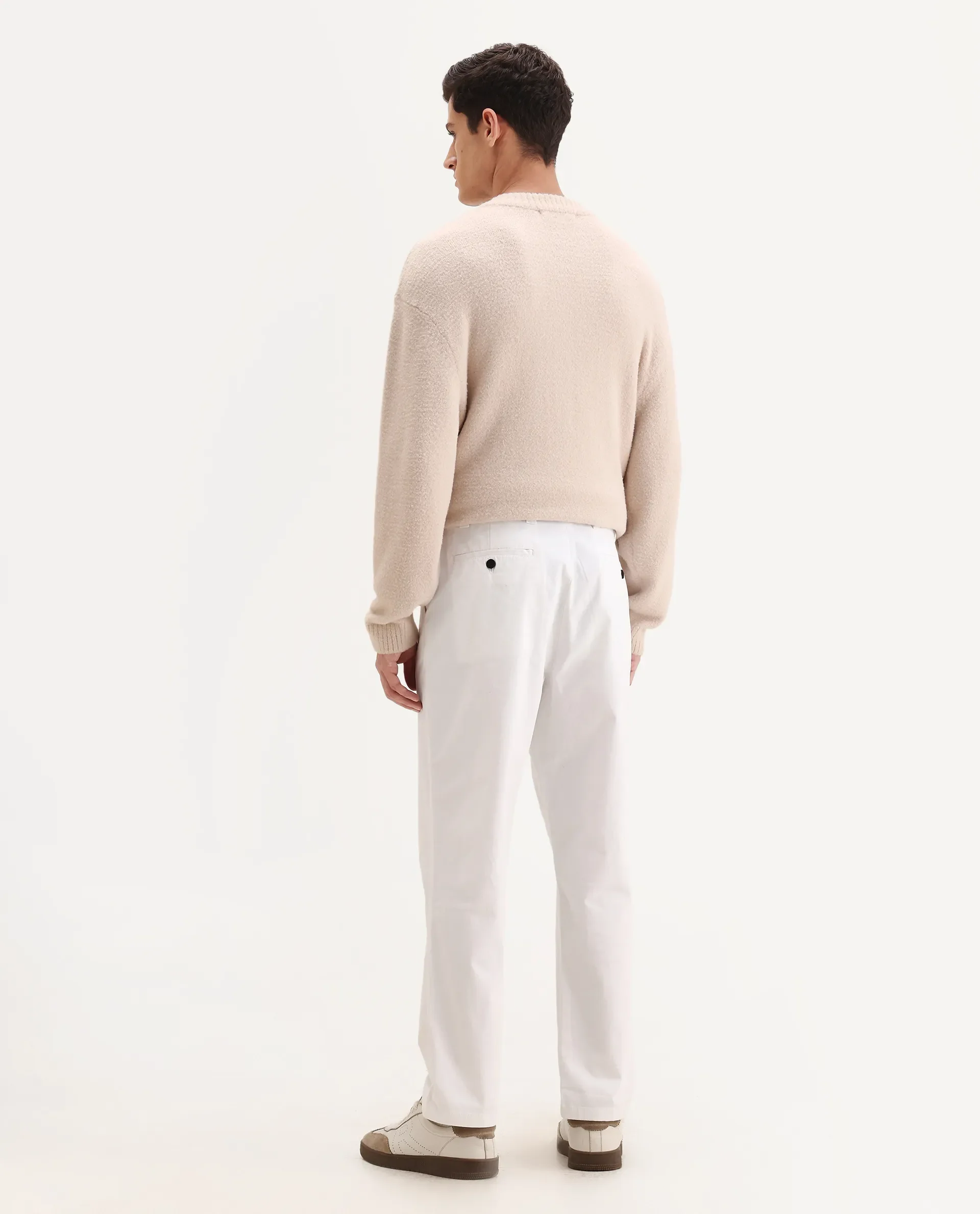 Rare Rabbit Men's Oren White Cotton Plain Straight Fit Trouser - Image 8