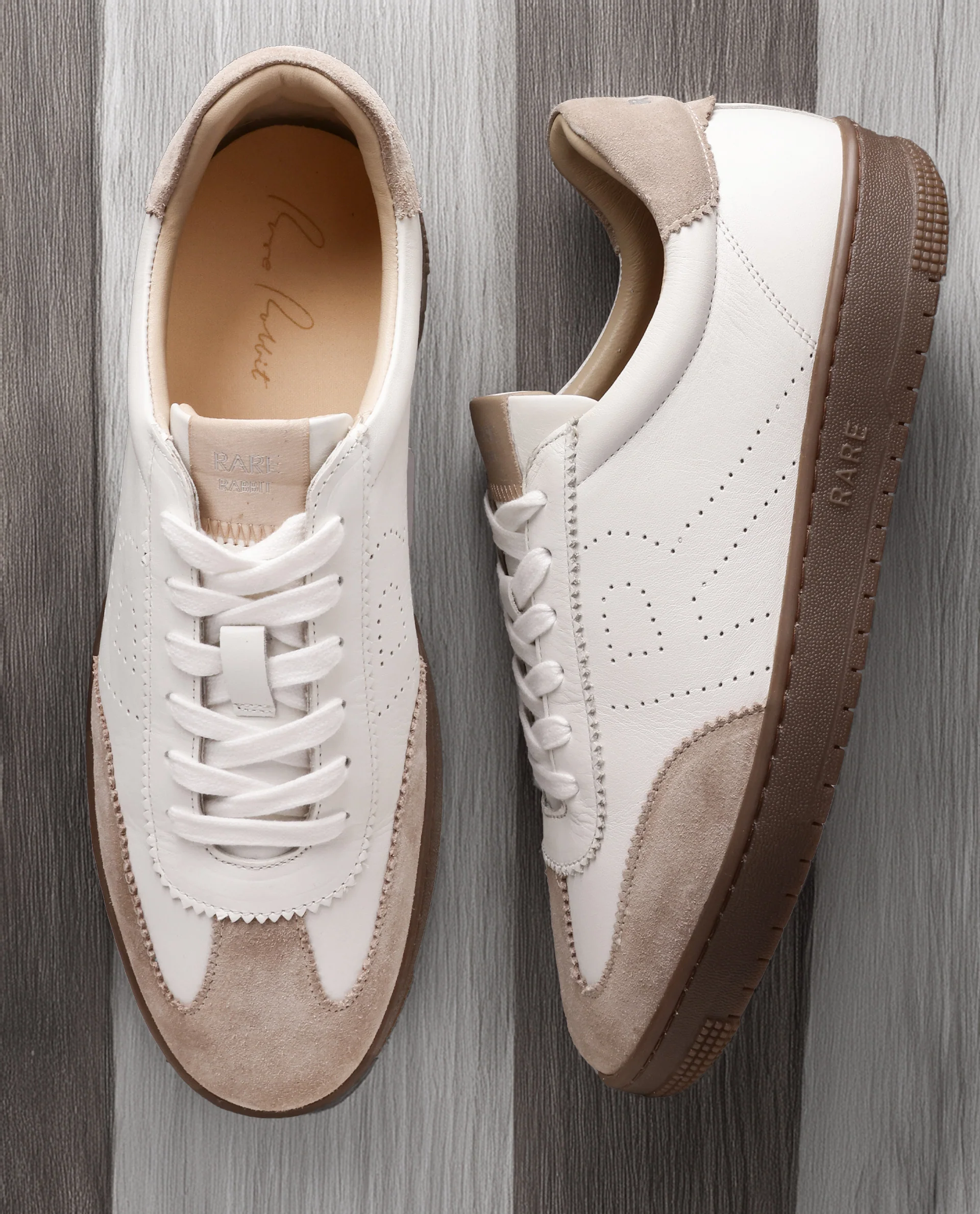 Rare Rabbit Men's Orion Light Beige Suede And Leather Low-Top Lace-Up Sneaker Shoes - Image 2