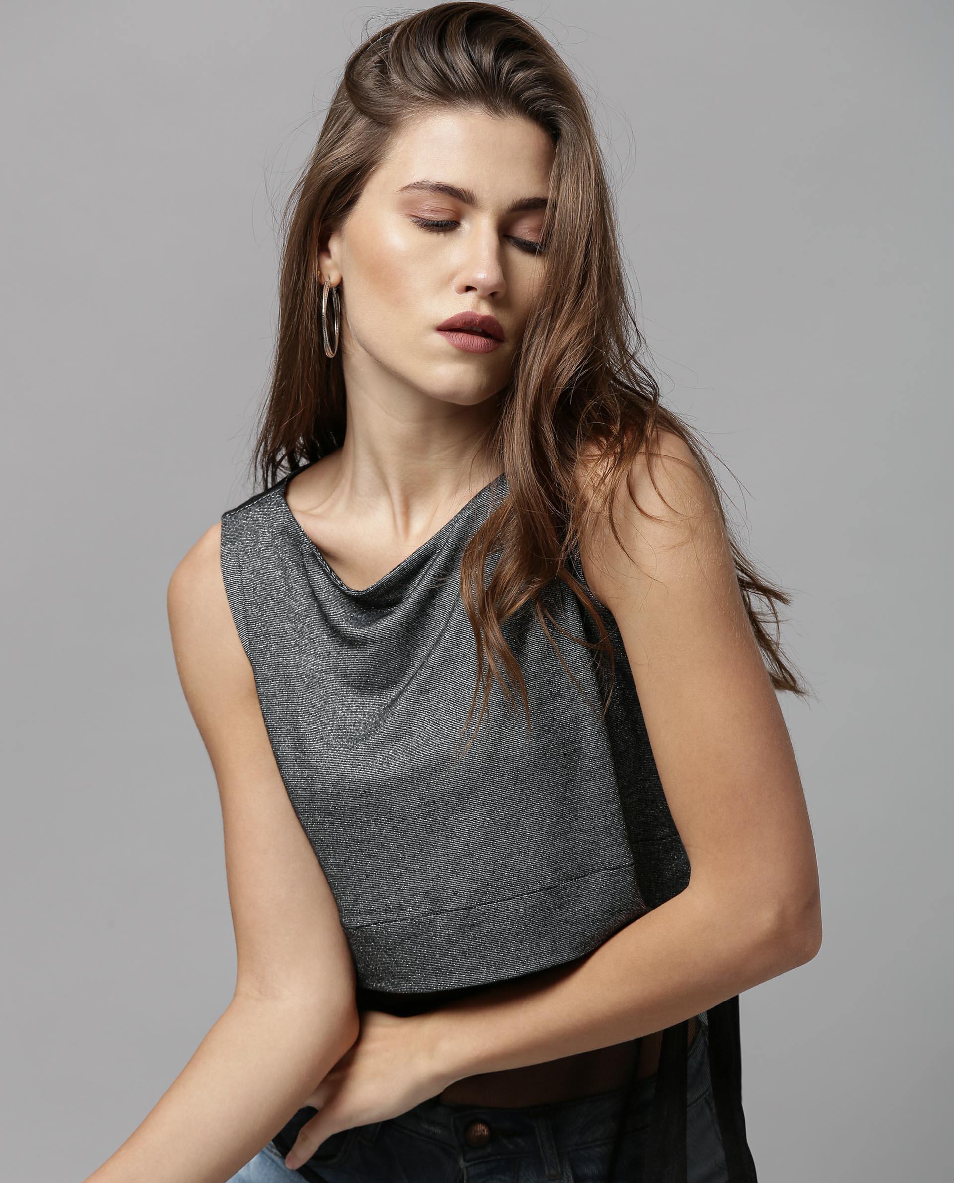 Rareism Women Orion Black Top Sleeveless