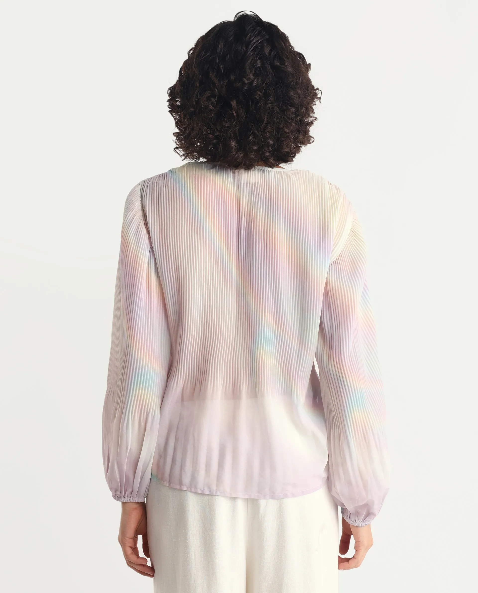 Rareism Women's Orirt Light Multi Polyester Mandarin Collar Ombre Regular Fit Top - Image 8