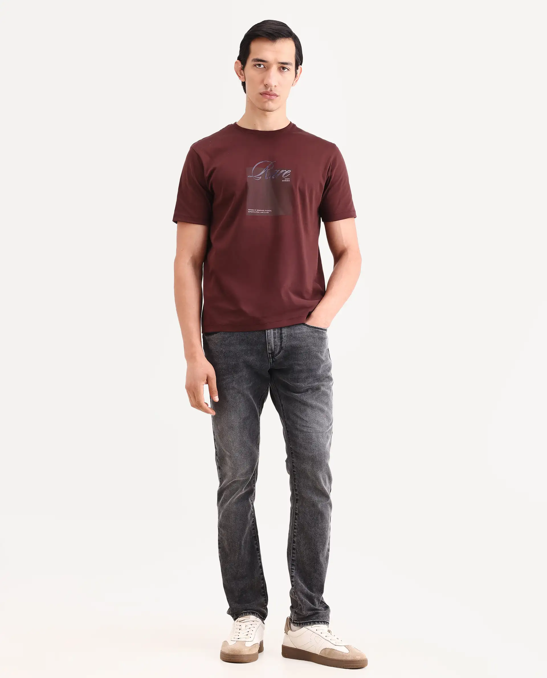 Rare Rabbit Men's Oris 26 Dark Grey Cotton Blend Fabric Hawk Slim Fit Plain Jeans - Image 4