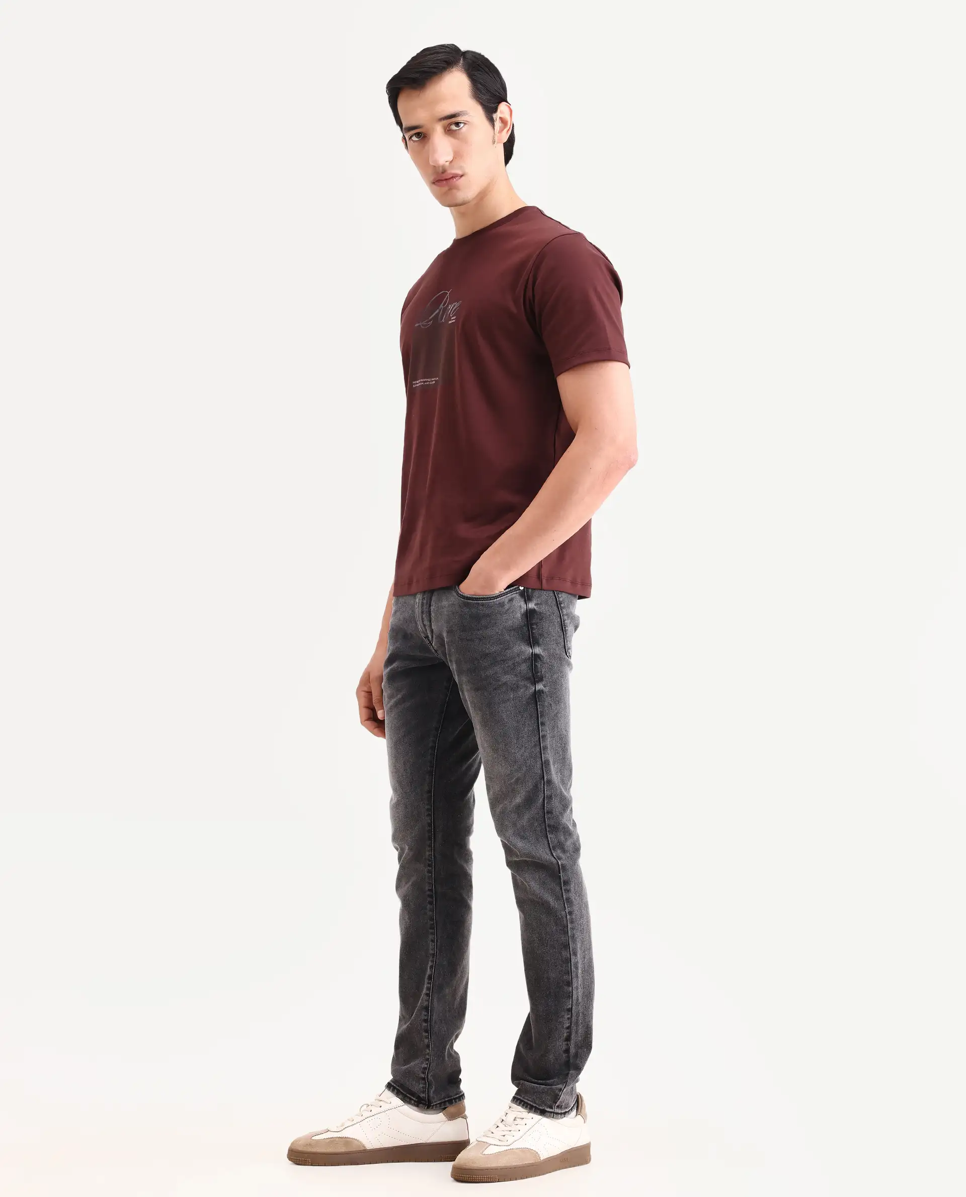 Rare Rabbit Men's Oris 26 Dark Grey Cotton Blend Fabric Hawk Slim Fit Plain Jeans - Image 5