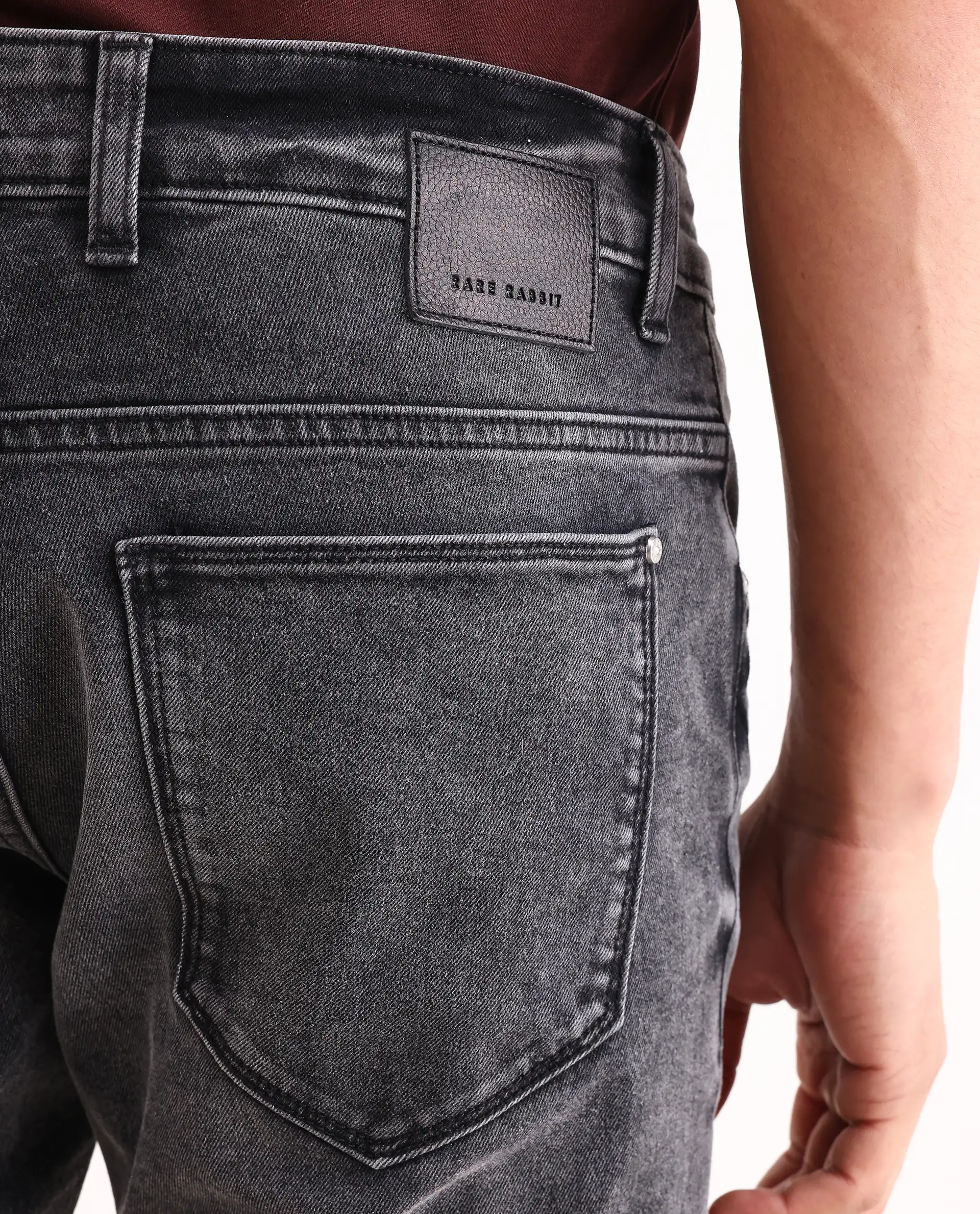 Rare Rabbit Men's Oris 26 Dark Grey Cotton Blend Fabric Hawk Slim Fit Plain Jeans - Image 7