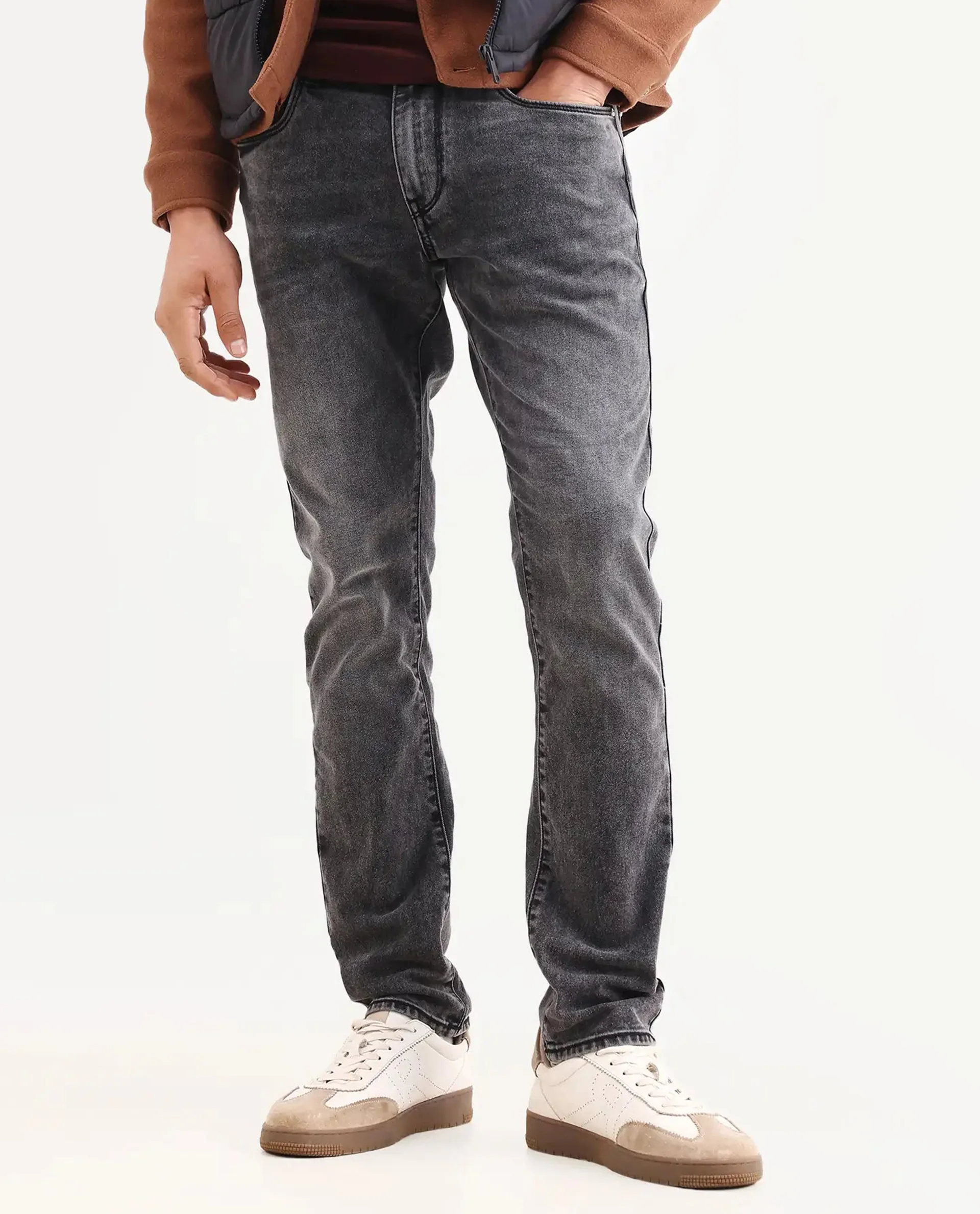 Rare Rabbit Men's Oris 26 Dark Grey Cotton Blend Fabric Hawk Slim Fit Plain Jeans - Image 9