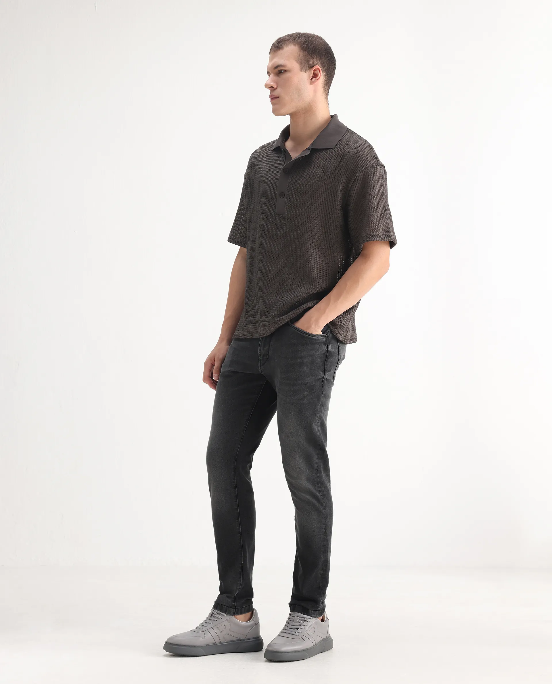 Rare Rabbit Men's Oris Black Cotton Blend Plain Hawk Slim Fit Jeans - Image 5