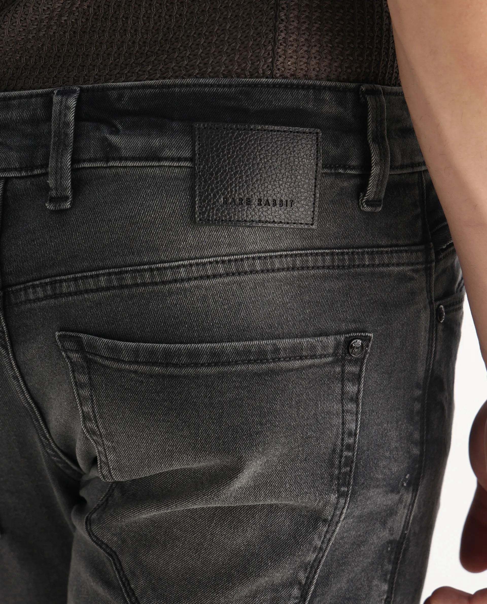 Rare Rabbit Men's Oris Black Cotton Blend Plain Hawk Slim Fit Jeans - Image 8