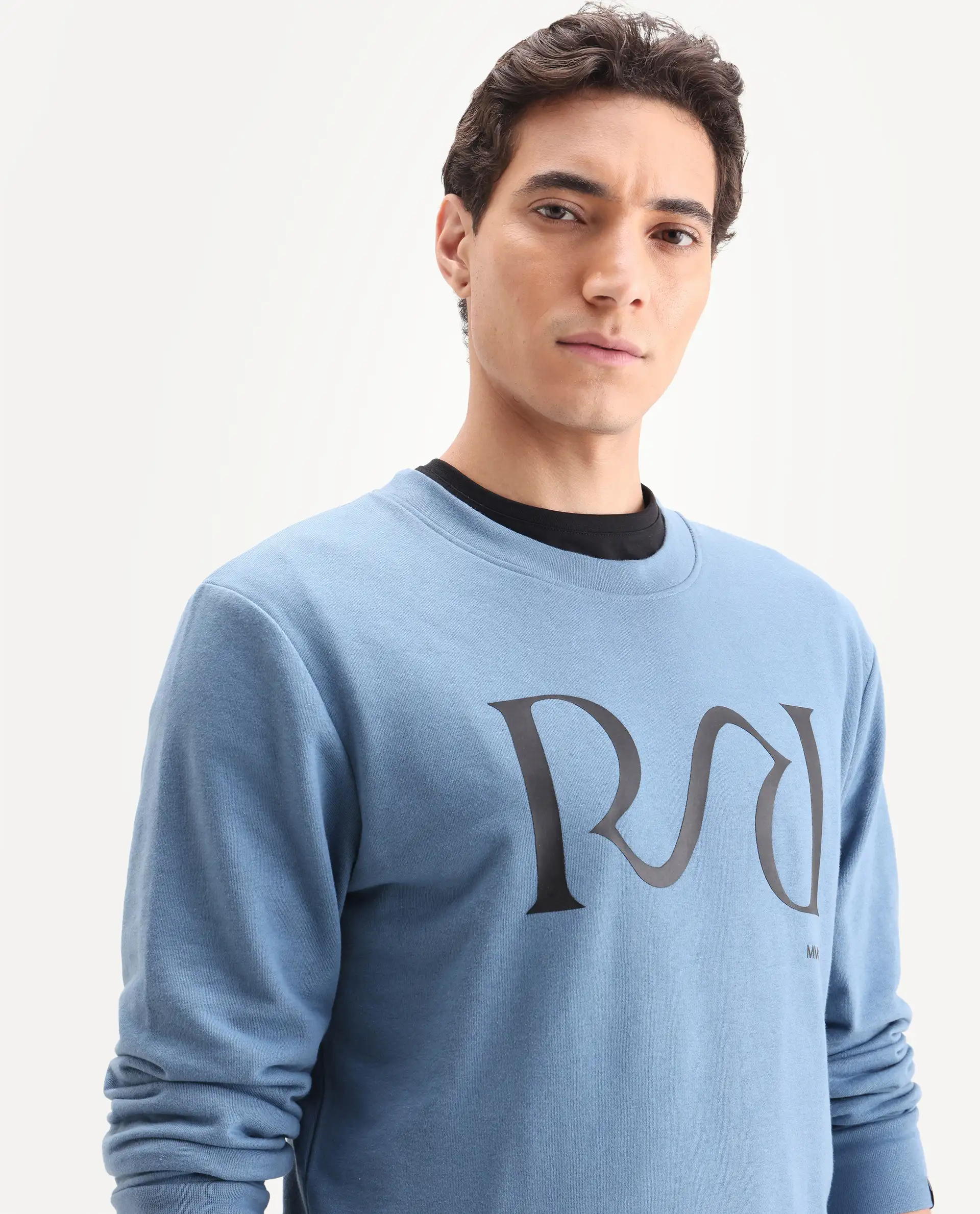 Rare Rabbit Men's Oris Dusky Blue Cotton Graphic Print Regular Fit Full Sleeve Crew Neck Sweatshirt - Image 4
