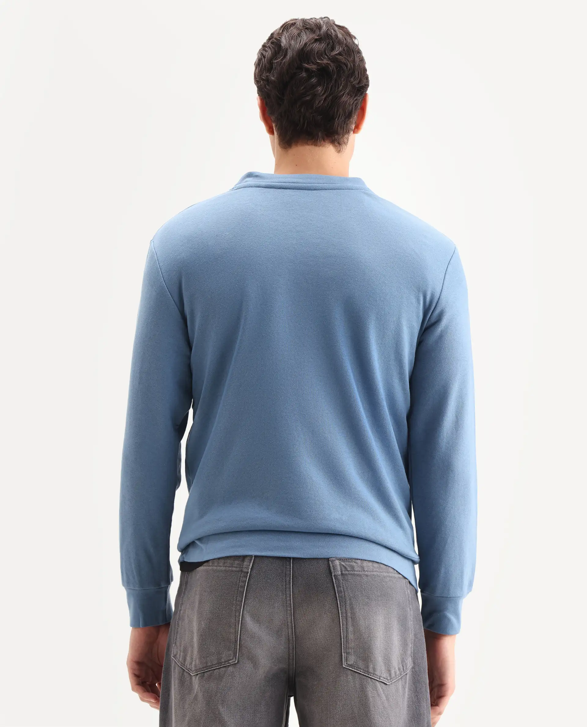 Rare Rabbit Men's Oris Dusky Blue Cotton Graphic Print Regular Fit Full Sleeve Crew Neck Sweatshirt - Image 7