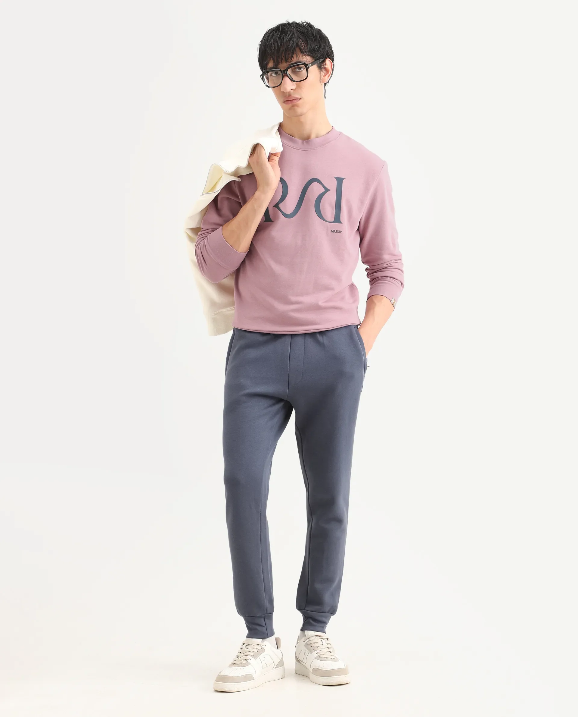 Rare Rabbit Men's Oris Dusky Pink Cotton Graphic Print Regular Fit Full Sleeve Crew Neck Sweatshirt - Image 2