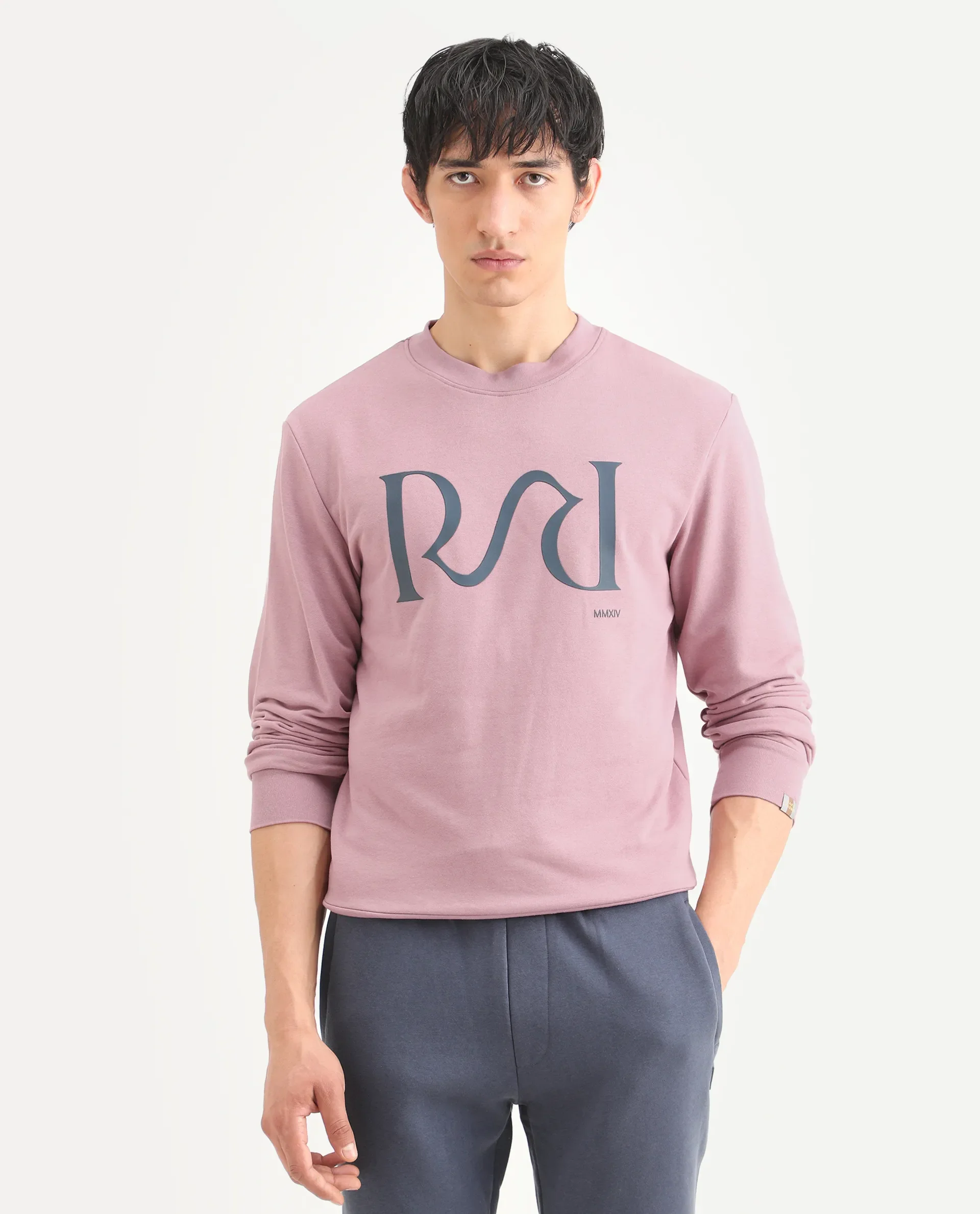 Rare Rabbit Men's Oris Dusky Pink Cotton Graphic Print Regular Fit Full Sleeve Crew Neck Sweatshirt - Image 3