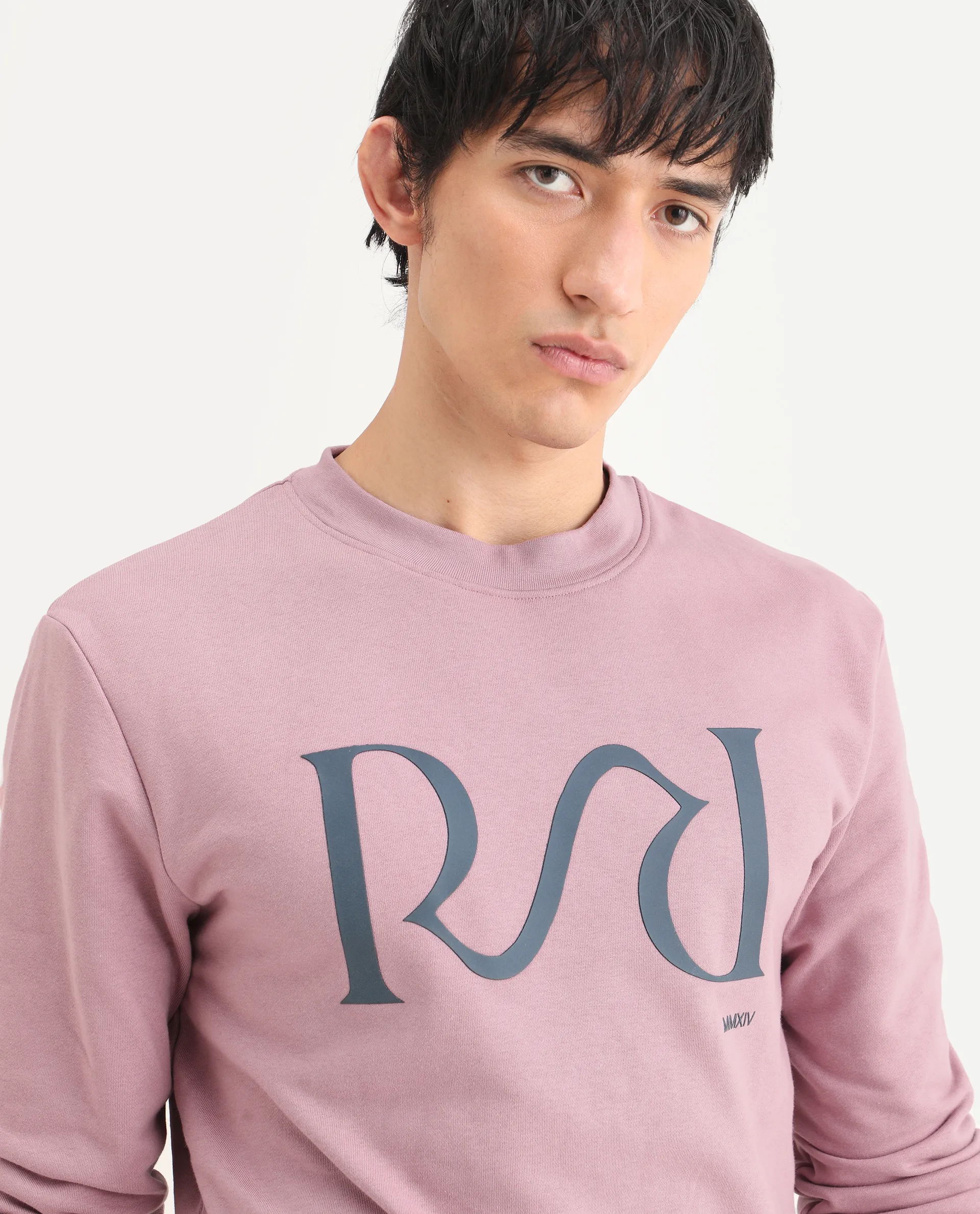 Rare Rabbit Men's Oris Dusky Pink Cotton Graphic Print Regular Fit Full Sleeve Crew Neck Sweatshirt - Image 4