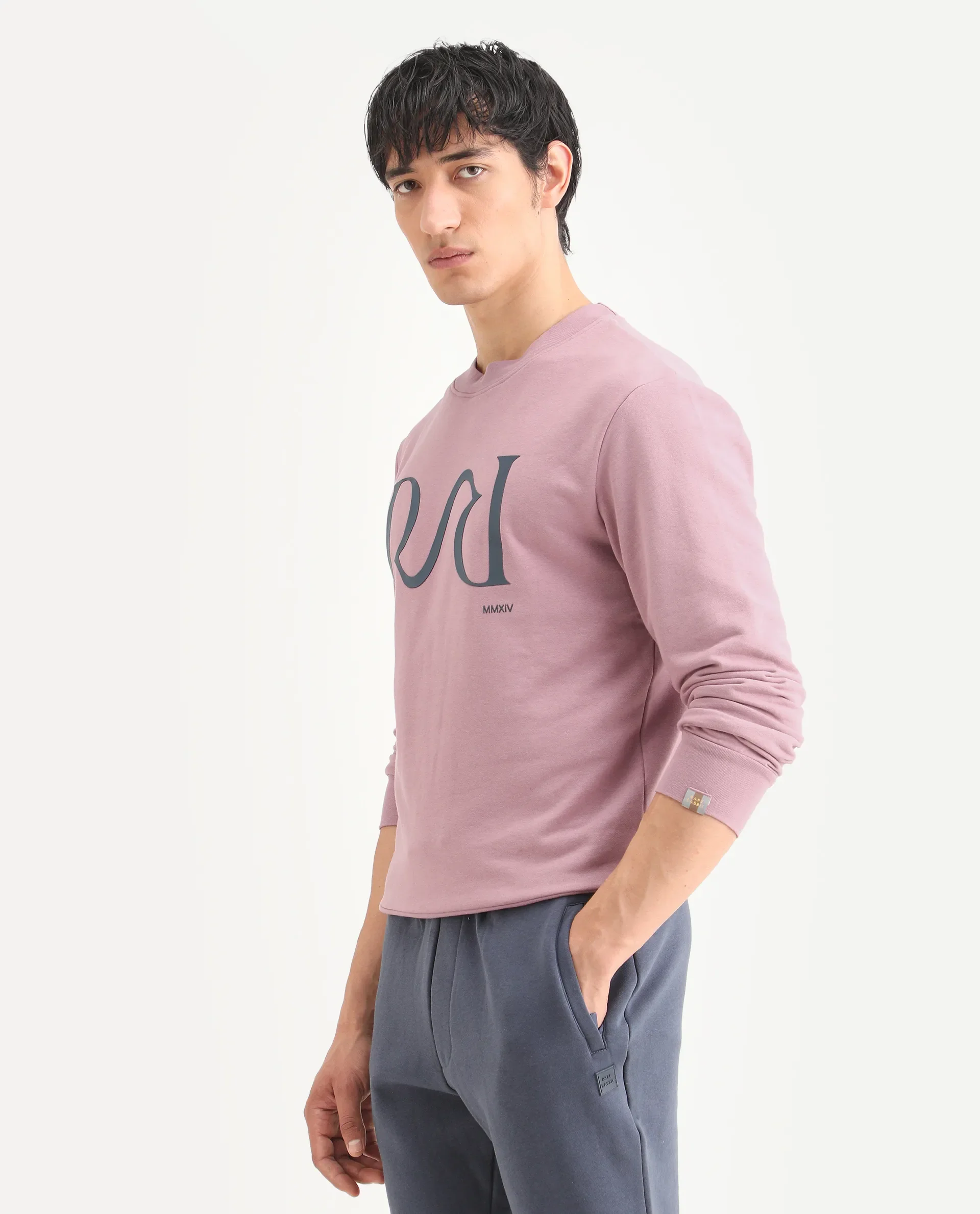 Rare Rabbit Men's Oris Dusky Pink Cotton Graphic Print Regular Fit Full Sleeve Crew Neck Sweatshirt - Image 5
