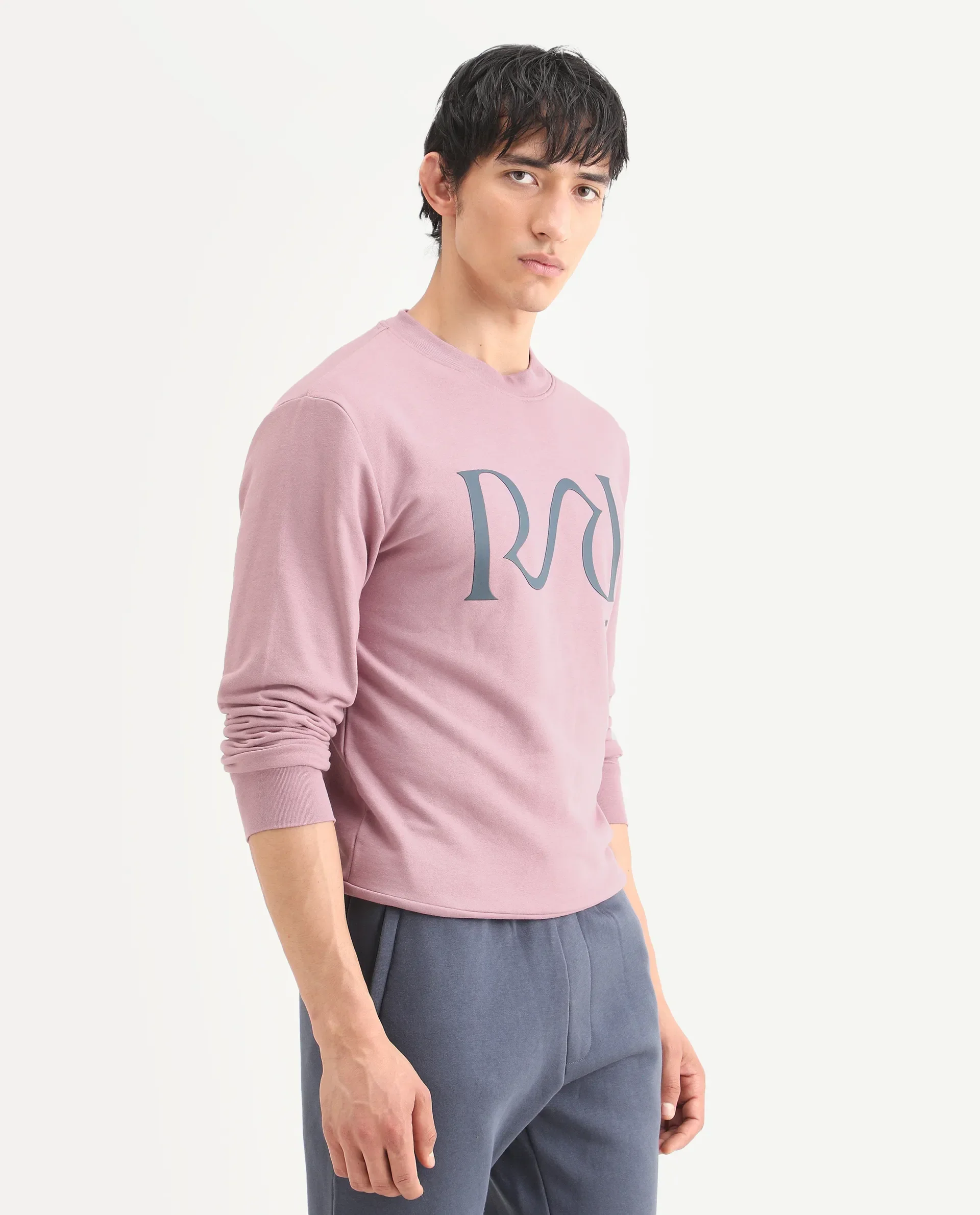 Rare Rabbit Men's Oris Dusky Pink Cotton Graphic Print Regular Fit Full Sleeve Crew Neck Sweatshirt - Image 6