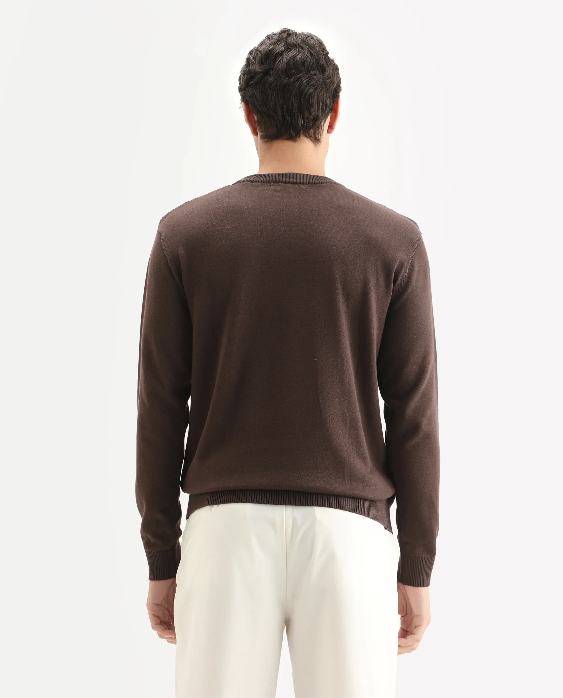 Rare Rabbit Men's Orito Brown Cotton Plain Regular Fit Full Sleeve Crew Neck Sweater - Image 7