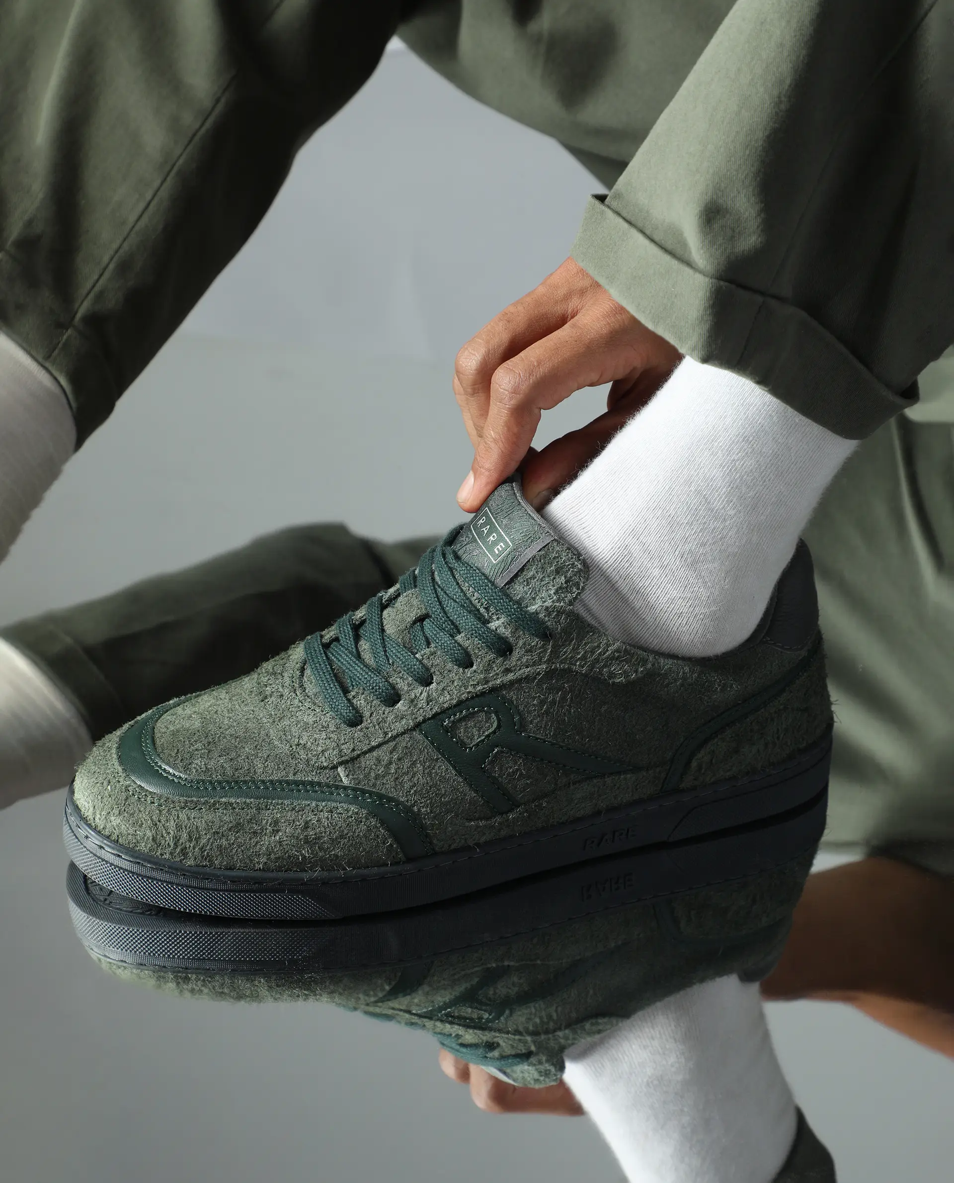 Rare Rabbit Men Orla Olive Lace-Up Closure Suede Sneaker - Image 2