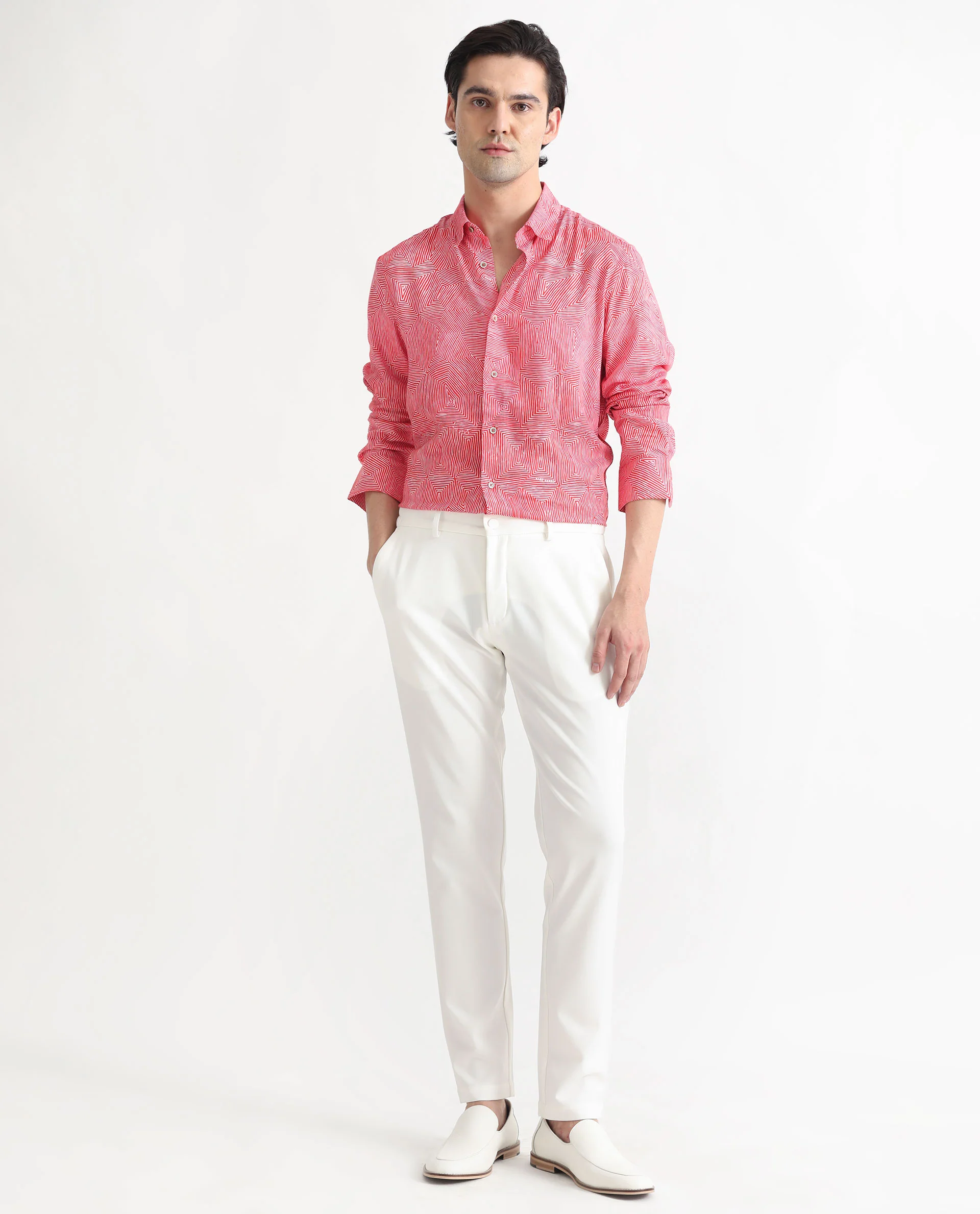 Rare Rabbit Men's Orlean Red Cotton Abstract Print Regular Fit Full Sleeve Collared Shirt - Image 2