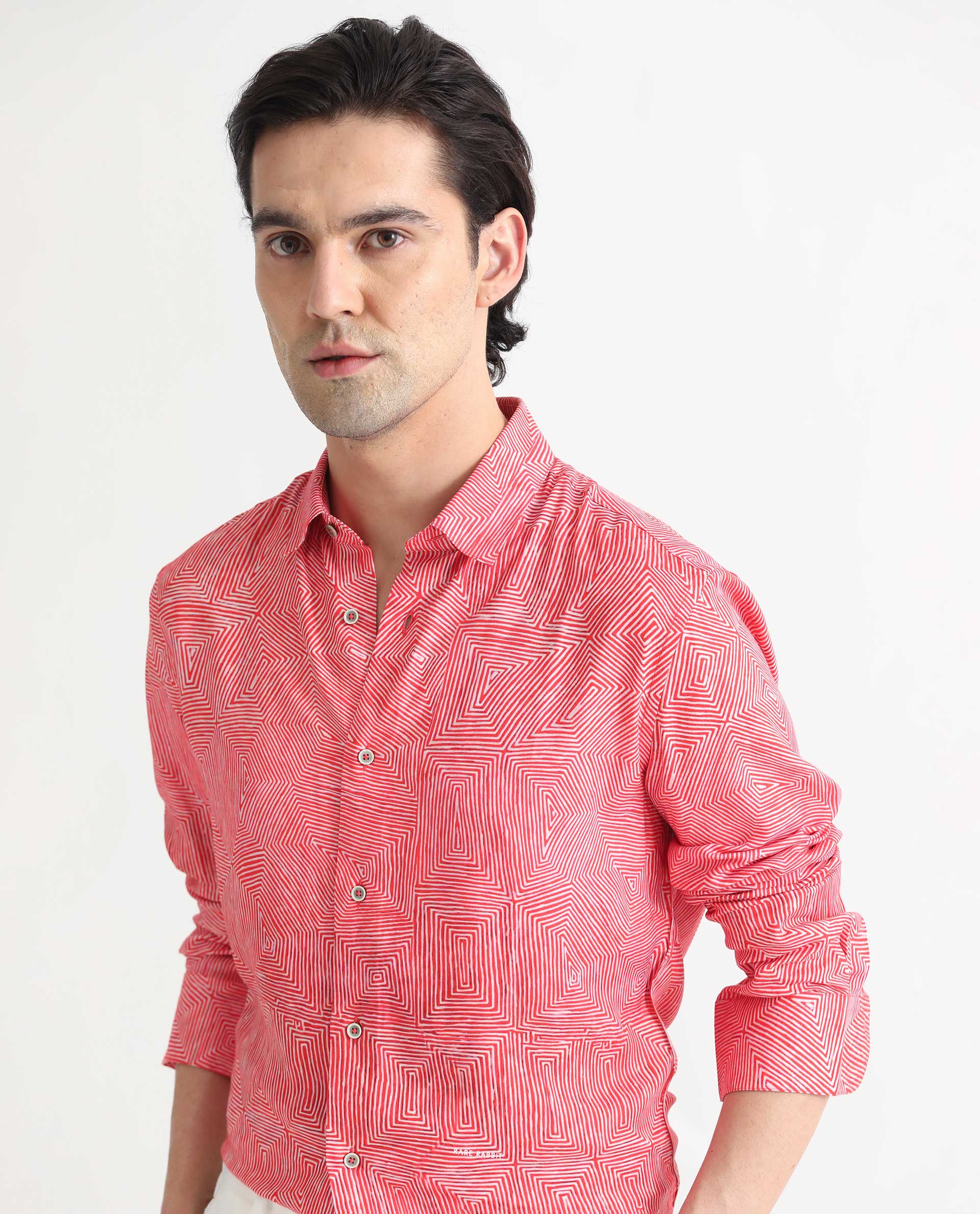 Rare Rabbit Men's Orlean Red Cotton Abstract Print Regular Fit Full Sleeve Collared Shirt - Image 5