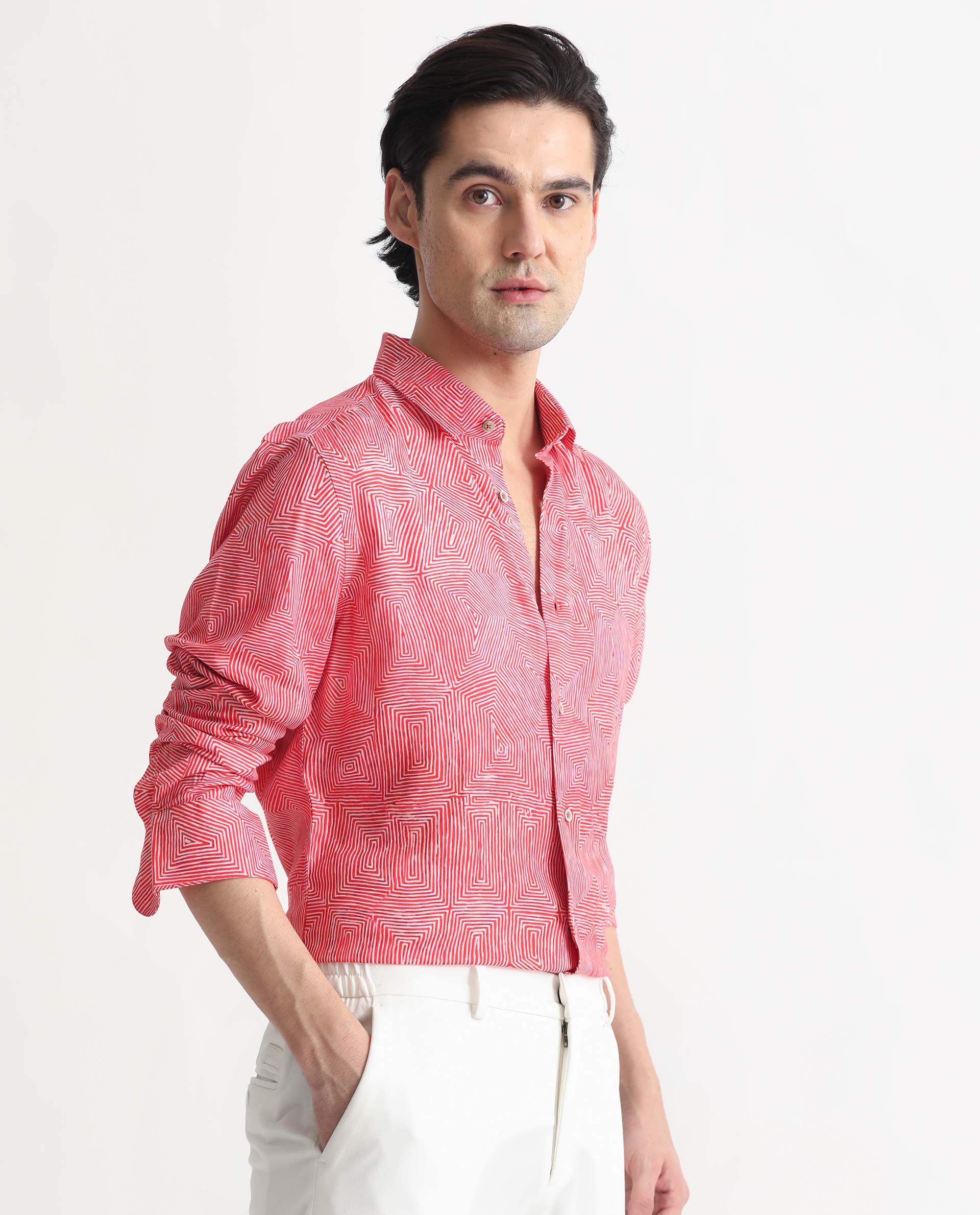 Rare Rabbit Men's Orlean Red Cotton Abstract Print Regular Fit Full Sleeve Collared Shirt - Image 6