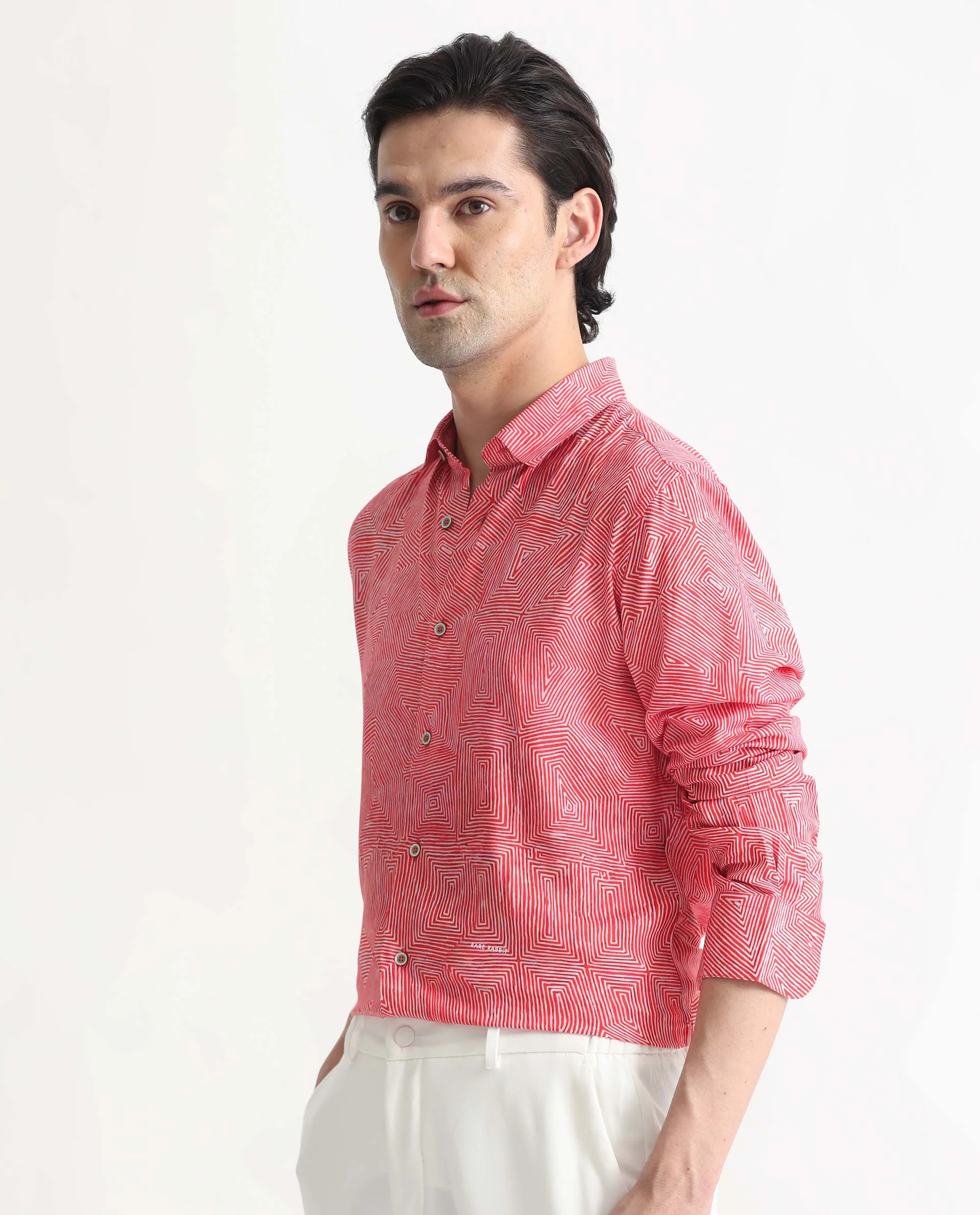 Rare Rabbit Men's Orlean Red Cotton Abstract Print Regular Fit Full Sleeve Collared Shirt - Image 7