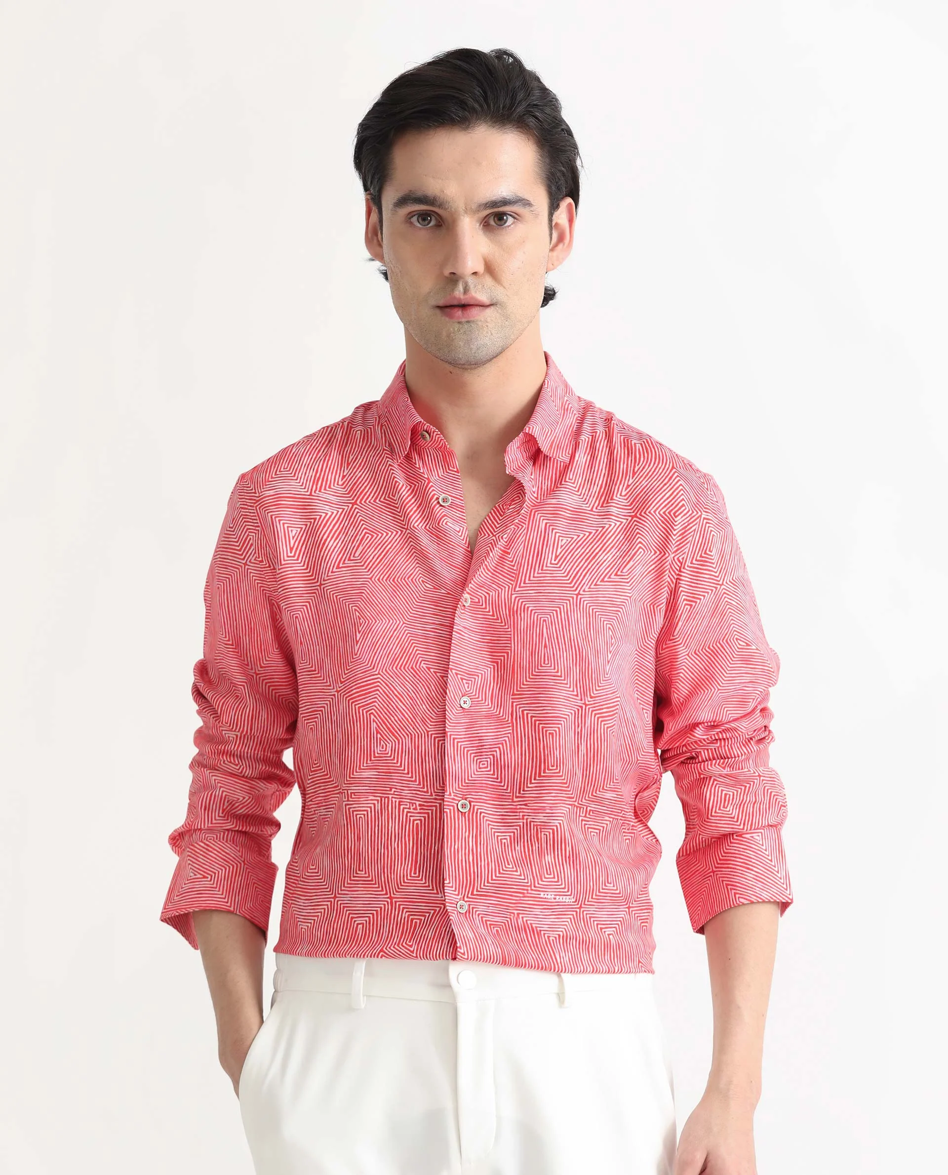 Rare Rabbit Men's Orlean Red Cotton Abstract Print Regular Fit Full Sleeve Collared Shirt - Image 8