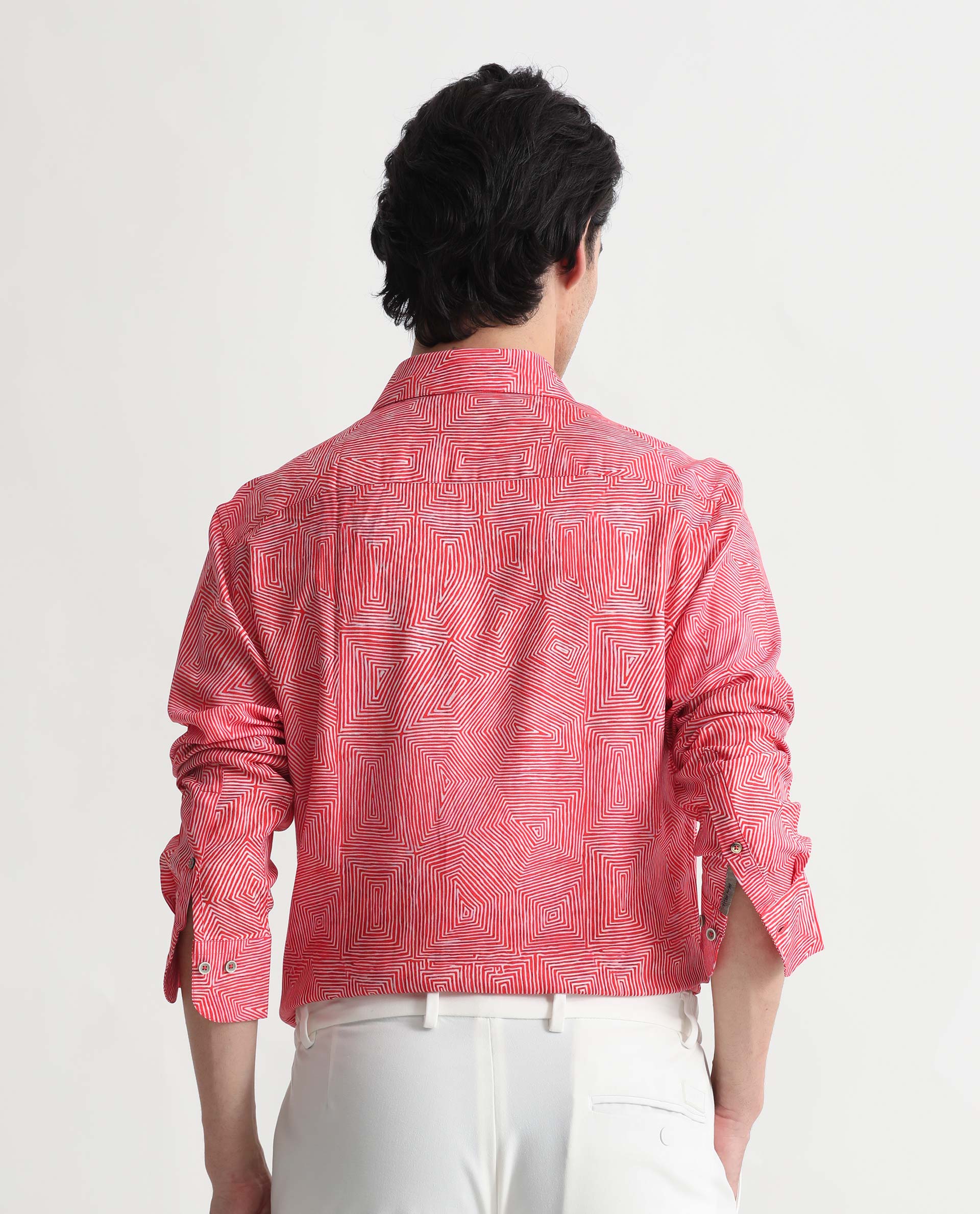 Rare Rabbit Men's Orlean Red Cotton Abstract Print Regular Fit Full Sleeve Collared Shirt - Image 9