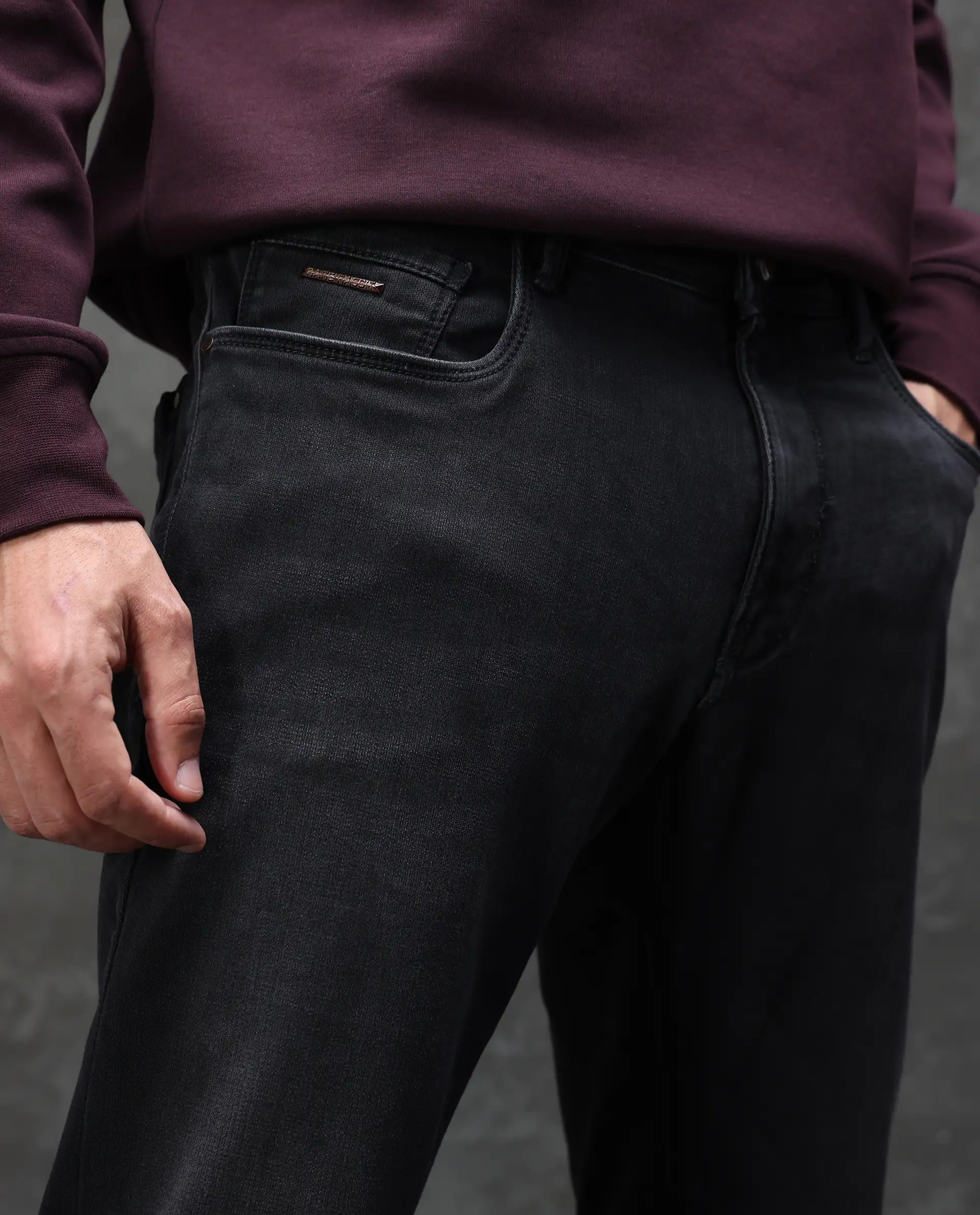 Rare Rabbit Men's Orleans Black Cotton Plain Hawk Slim Fit Jeans - Image 2