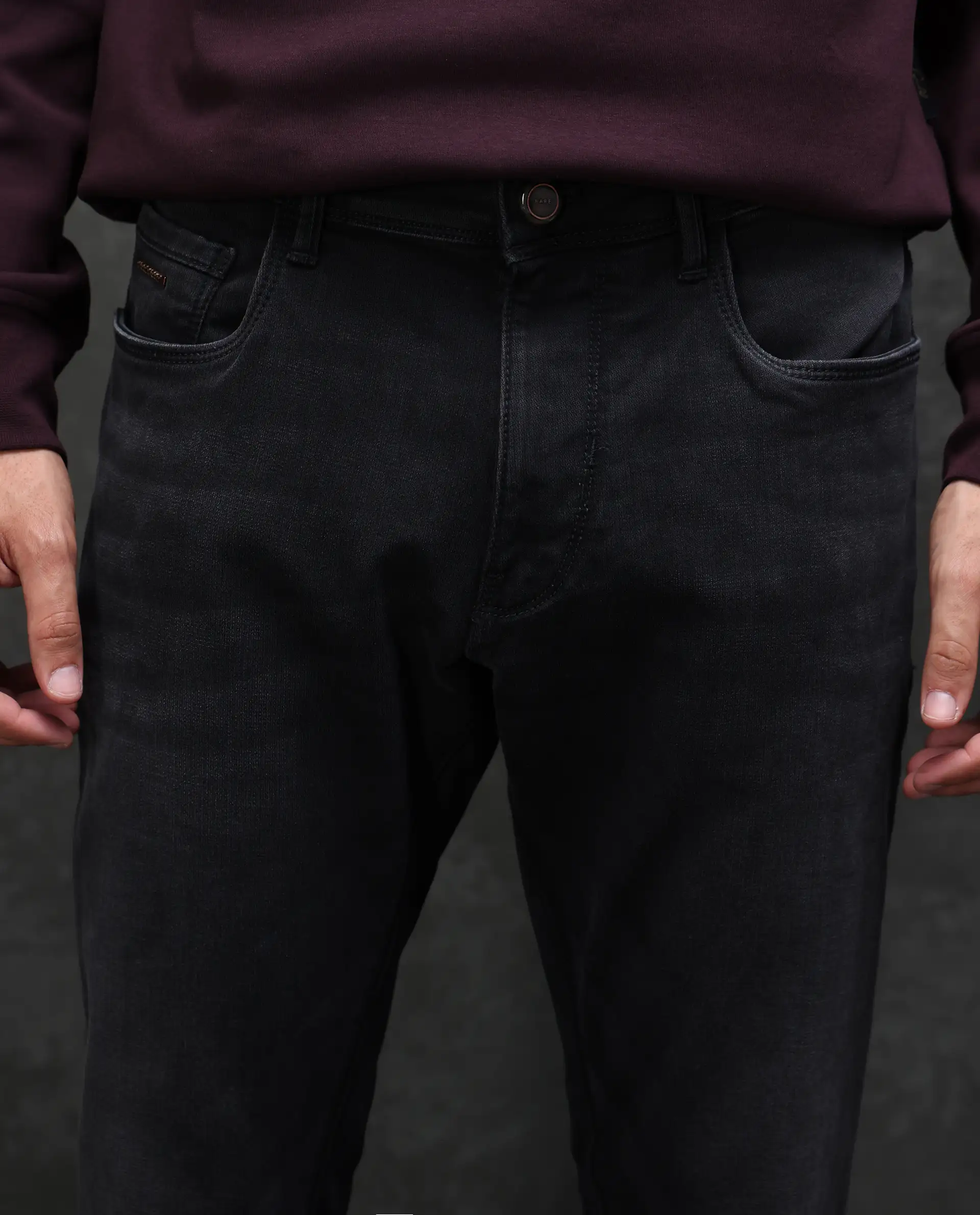 Rare Rabbit Men's Orleans Black Cotton Plain Hawk Slim Fit Jeans - Image 8