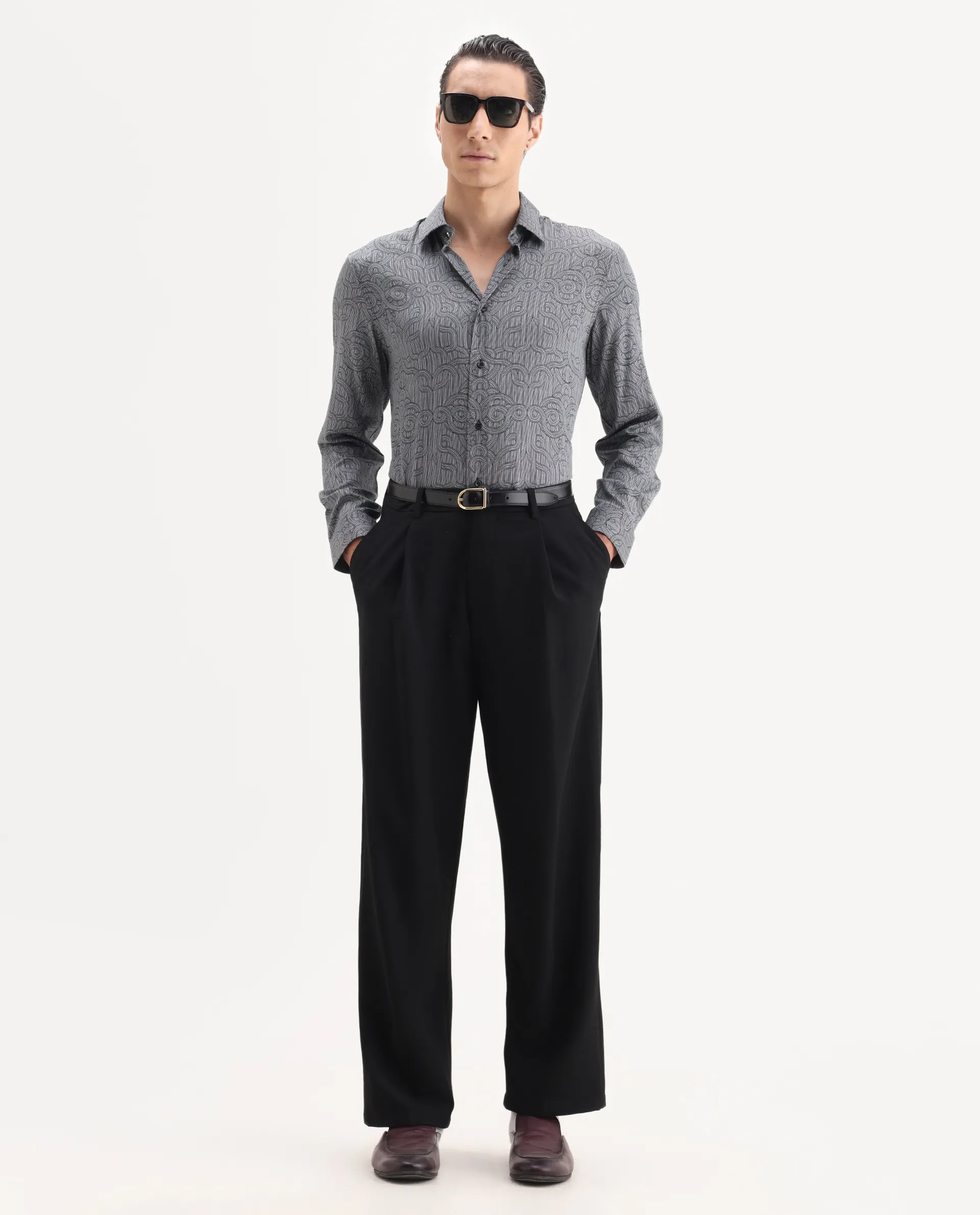 Rare Rabbit Men's Orlo Black Cotton Blend Fabric Full Sleeve Spread Collar Geometric Print Shirt - Image 2