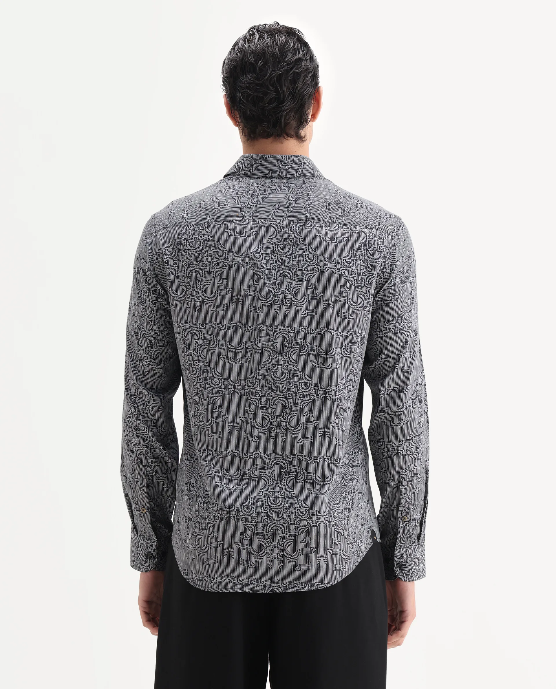 Rare Rabbit Men's Orlo Black Cotton Blend Fabric Full Sleeve Spread Collar Geometric Print Shirt - Image 7