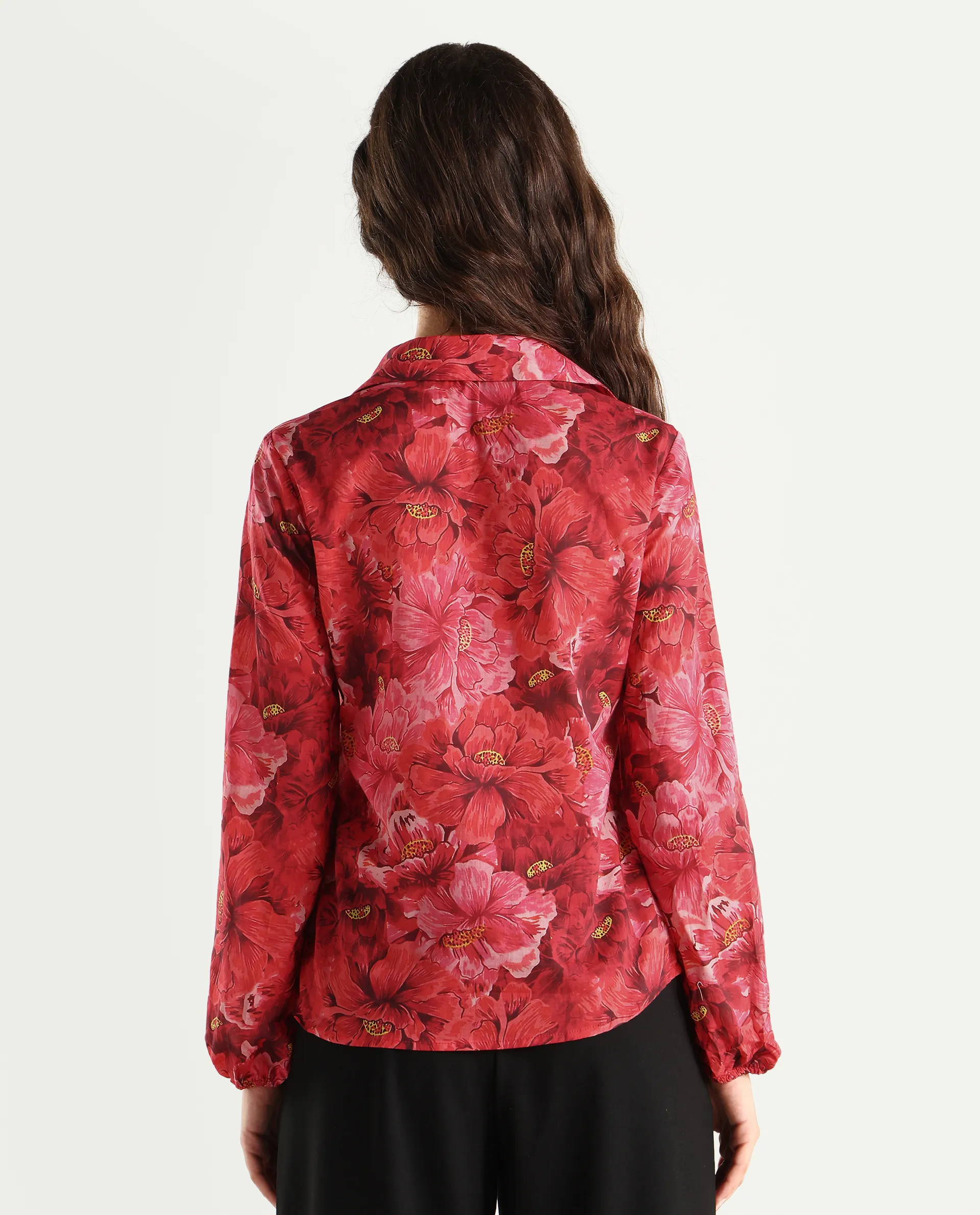 Rareism Women's Orney Maroon Cotton Spread Collar Floral Print Volume Sleeve Regular Fit Top - Image 7