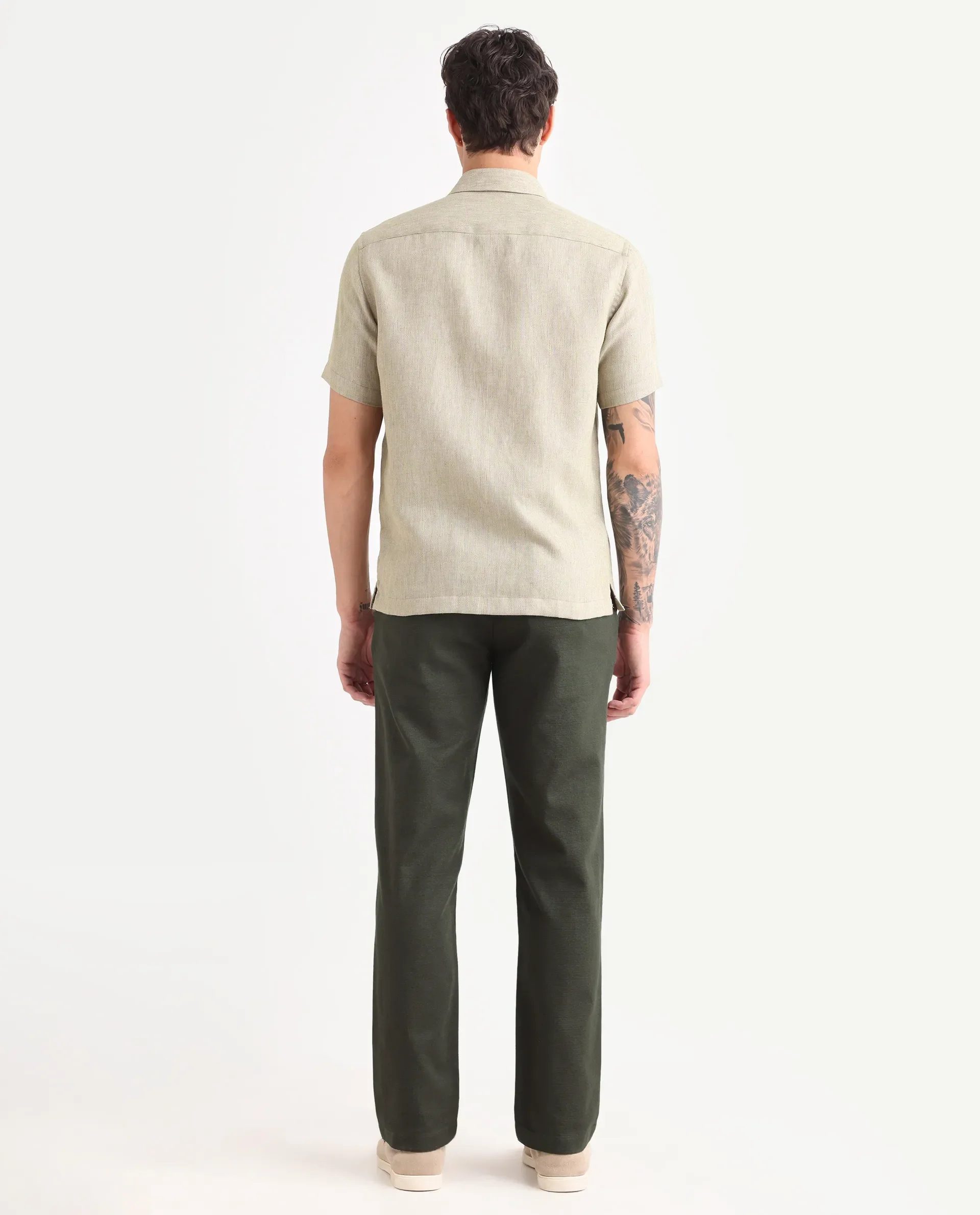 Rare Rabbit Men's Oros Dark Green Cotton Blend Fabric Regular Fit Plain Trouser - Image 8