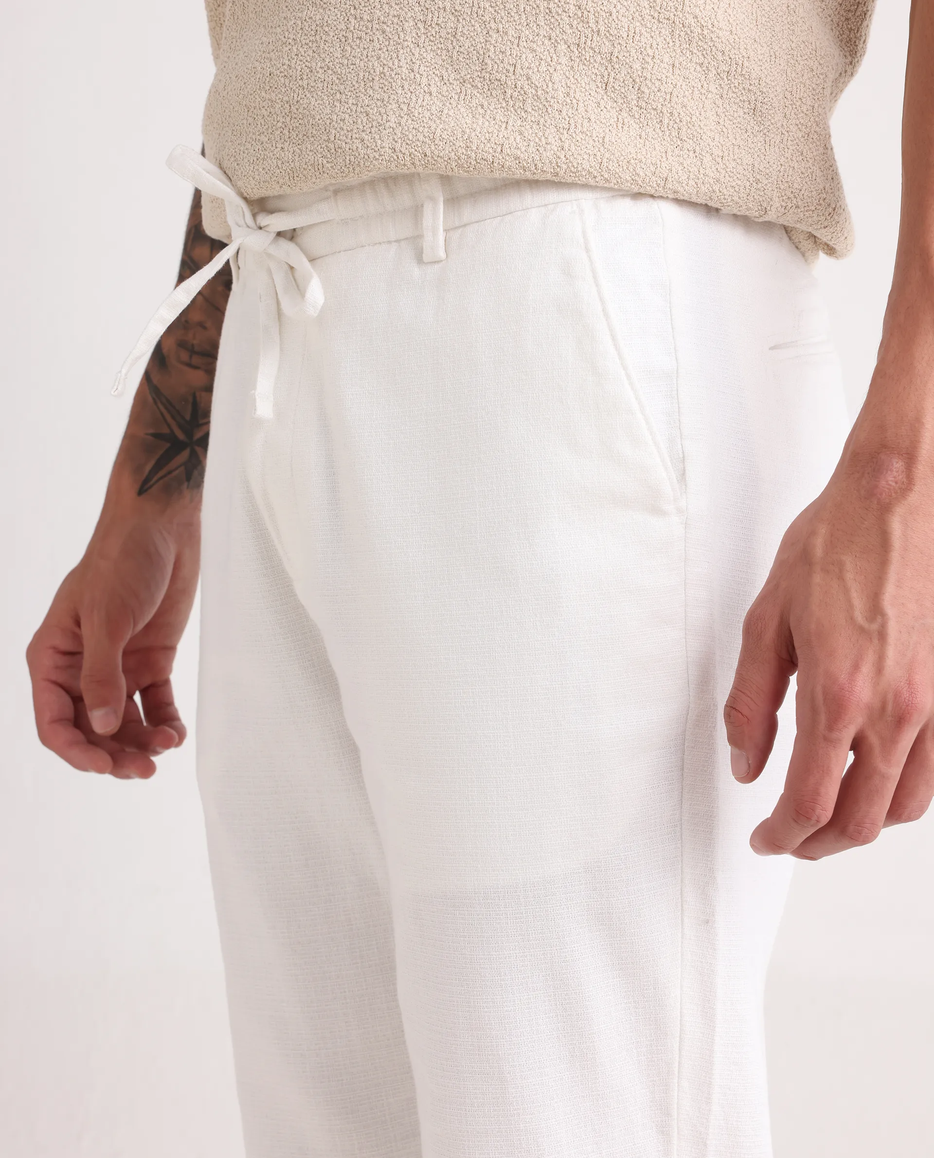 Rare Rabbit Men's Oros White Cotton Blend Fabric Regular Fit Plain Trouser - Image 3