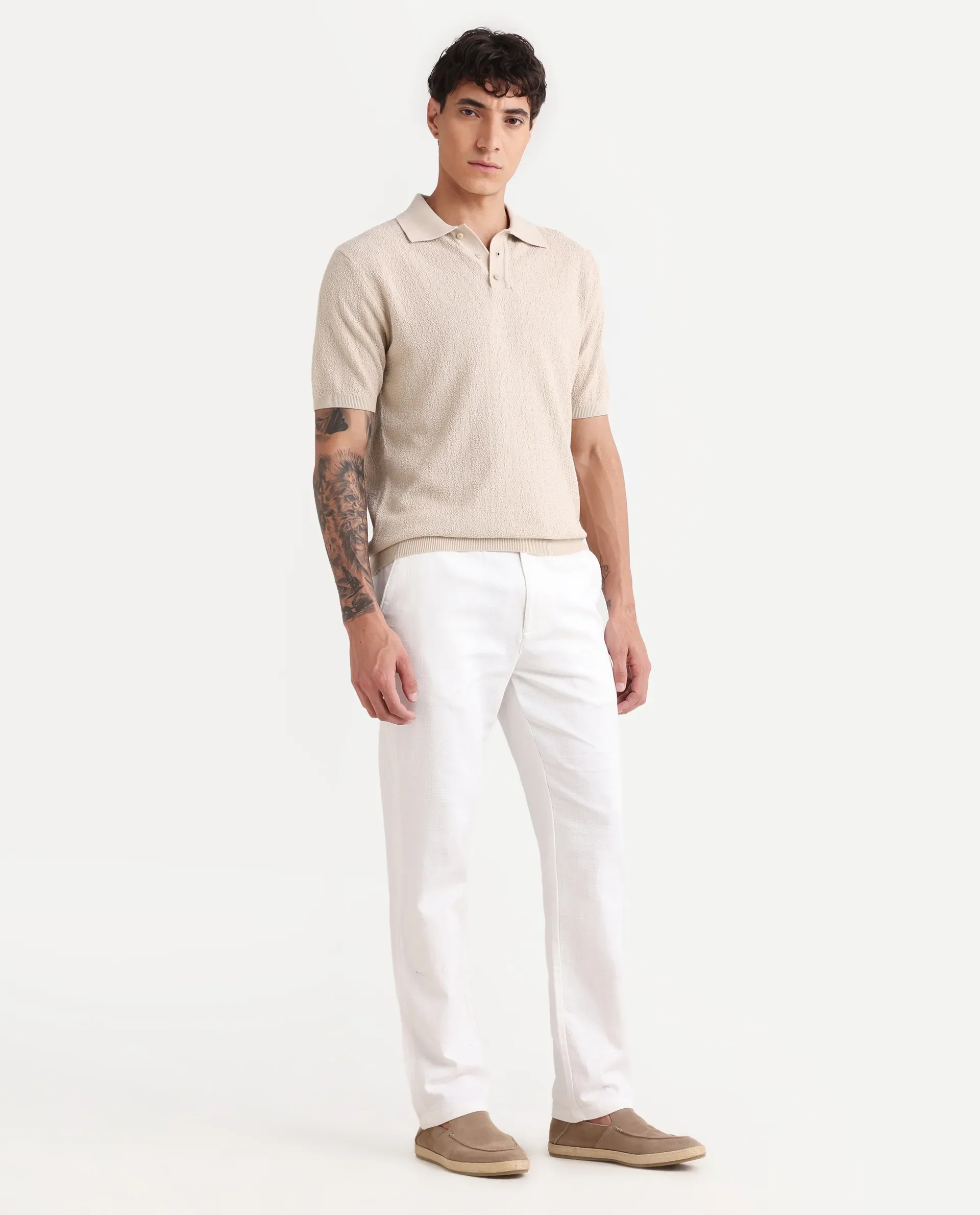 Rare Rabbit Men's Oros White Cotton Blend Fabric Regular Fit Plain Trouser - Image 6