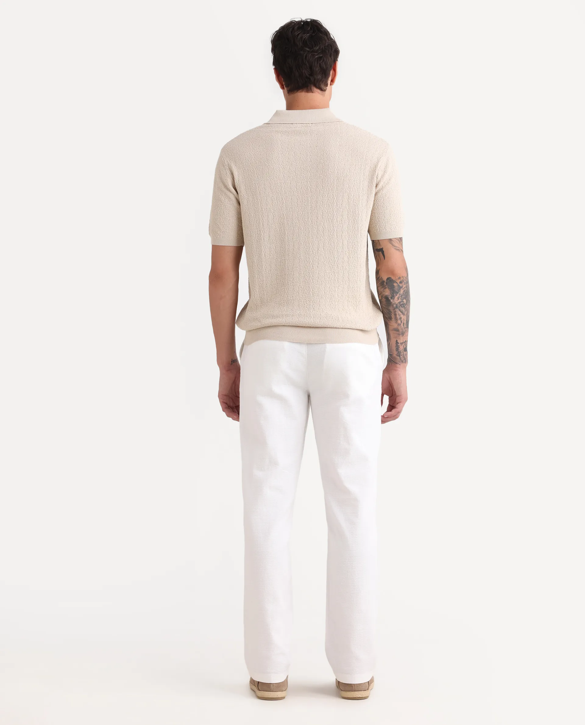 Rare Rabbit Men's Oros White Cotton Blend Fabric Regular Fit Plain Trouser - Image 8