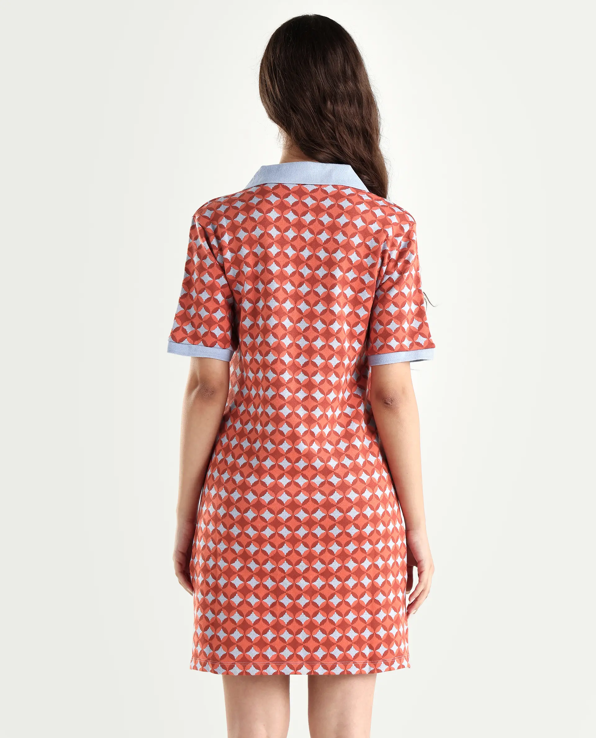 Rareism Women's Orri Multi Cotton Ribbed Collar Geometric Print Midi Relaxed Fit Dress - Image 7