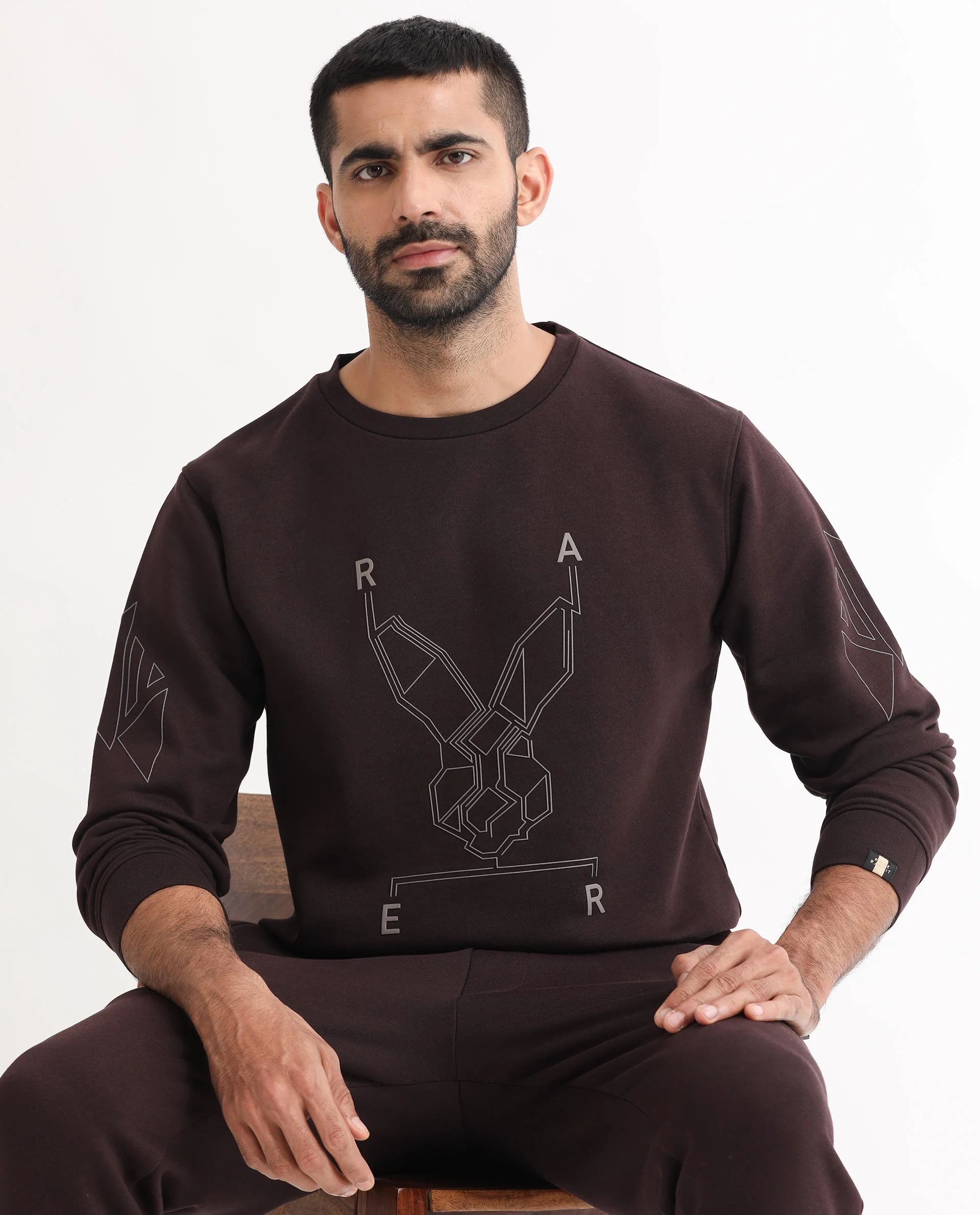 Rare Rabbit Men's Orsay Maroon Cotton Graphic Print Relaxed Fit Full Sleeve Crew Neck Sweatshirt