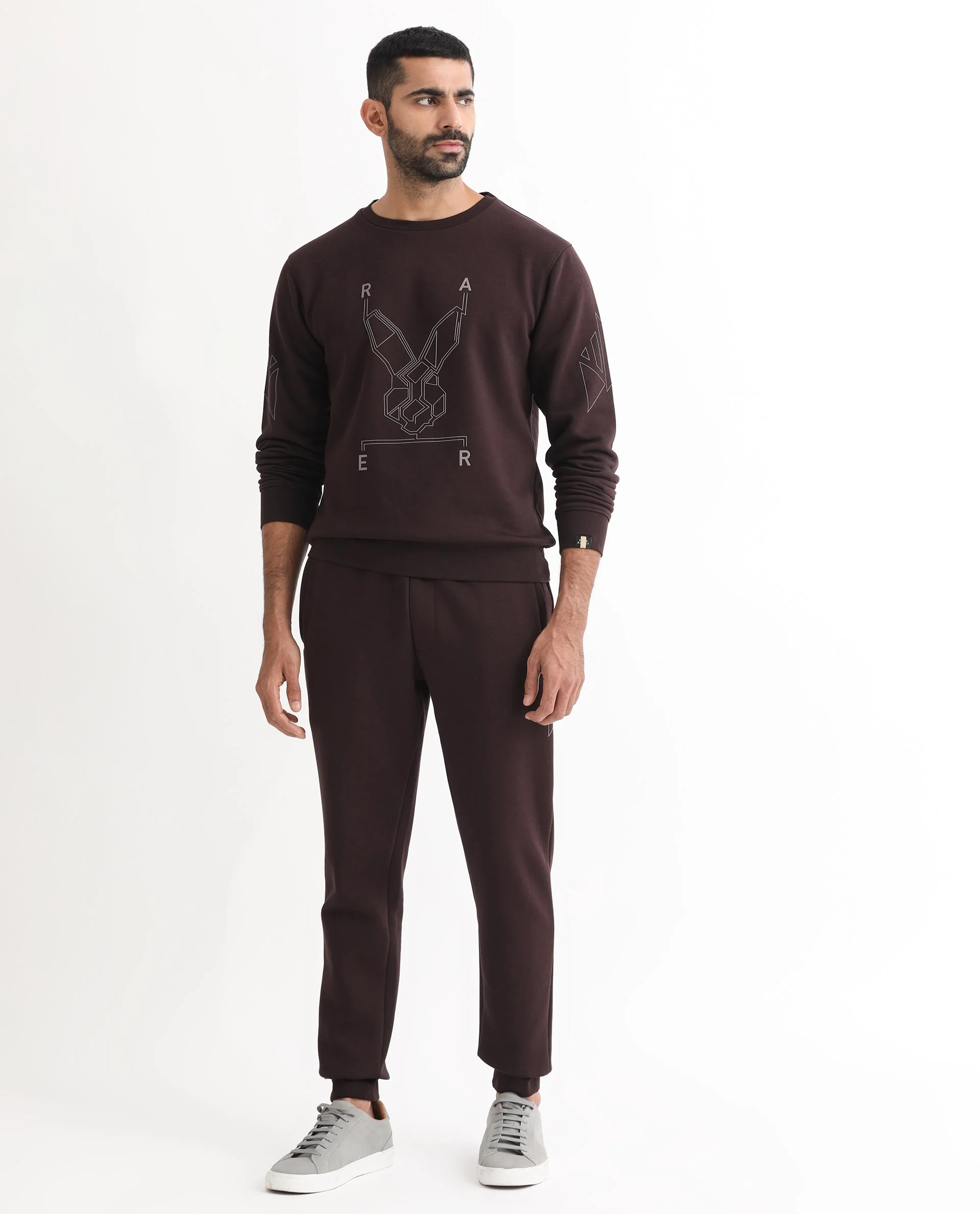 Rare Rabbit Men's Orsay Maroon Cotton Graphic Print Relaxed Fit Full Sleeve Crew Neck Sweatshirt - Image 2
