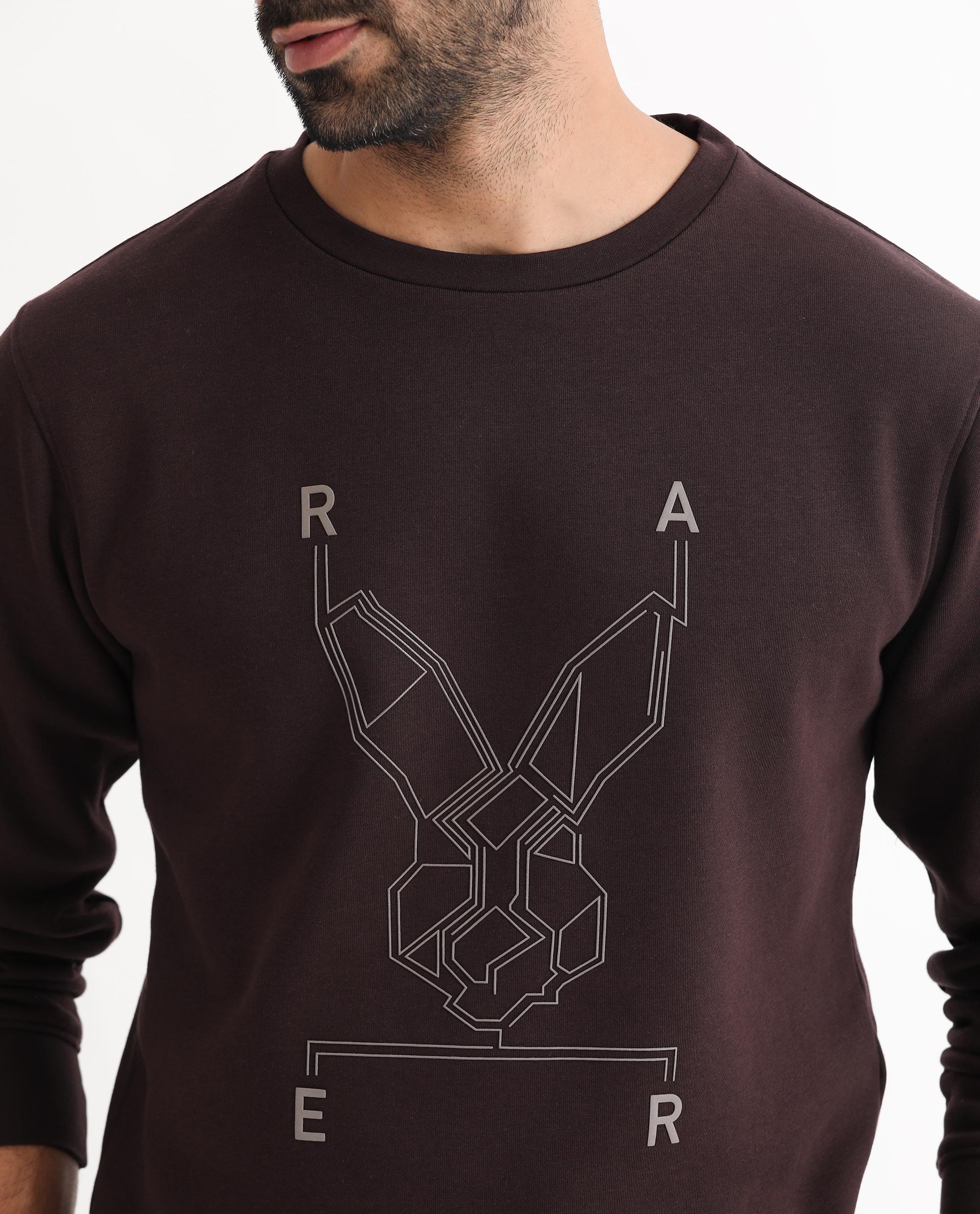Rare Rabbit Men's Orsay Maroon Cotton Graphic Print Relaxed Fit Full Sleeve Crew Neck Sweatshirt - Image 3