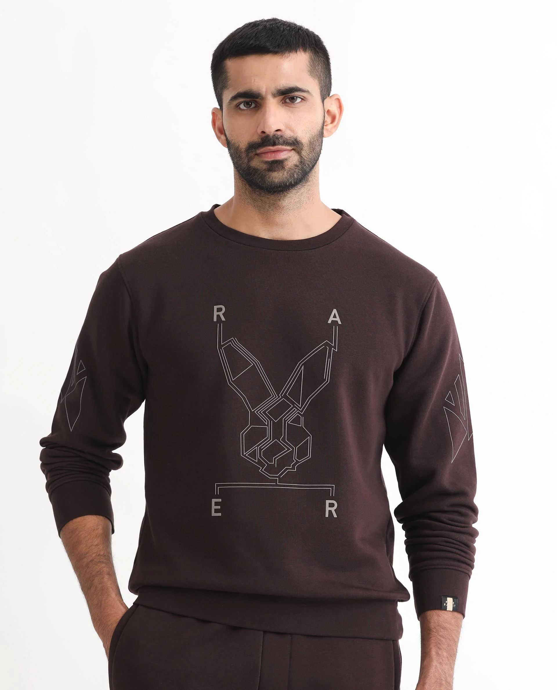 Rare Rabbit Men's Orsay Maroon Cotton Graphic Print Relaxed Fit Full Sleeve Crew Neck Sweatshirt - Image 4